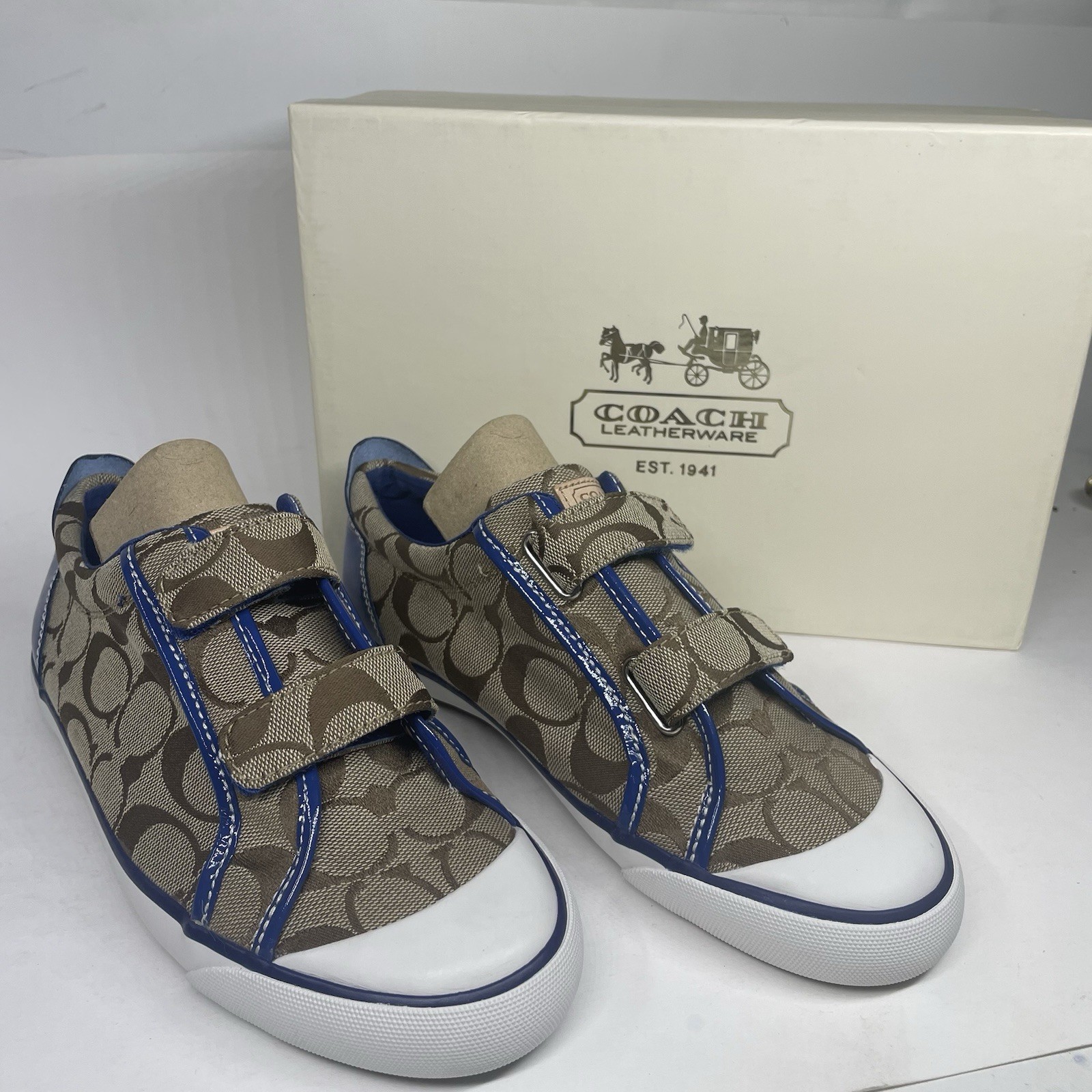 Vintage Coach Britt Sneakers Signature Canvas Blue Patent NOS Deadstock Size 7