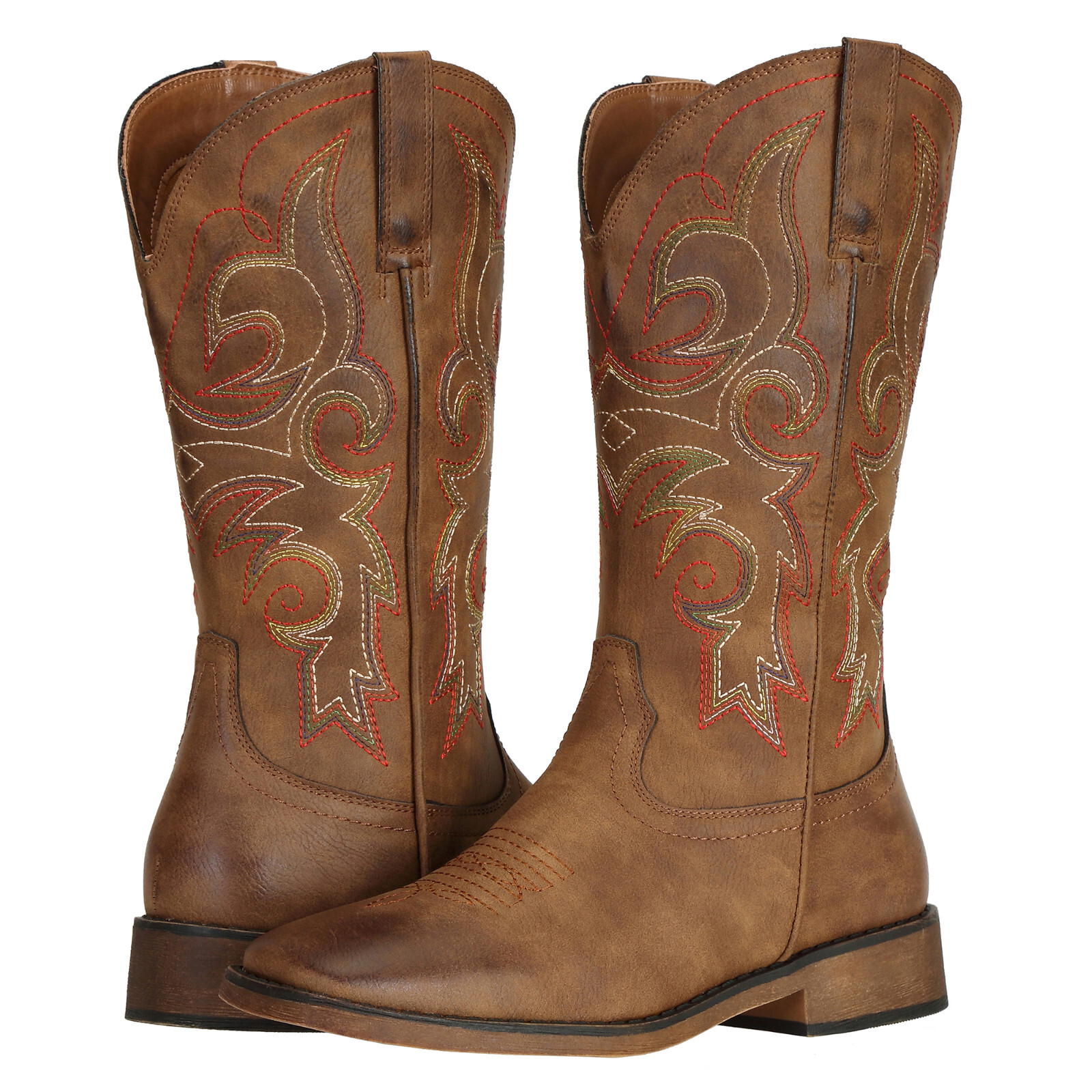 SheSole Women’s Square Toe Western Cowgirl Cowboy Boots Mid Calf Embroidered