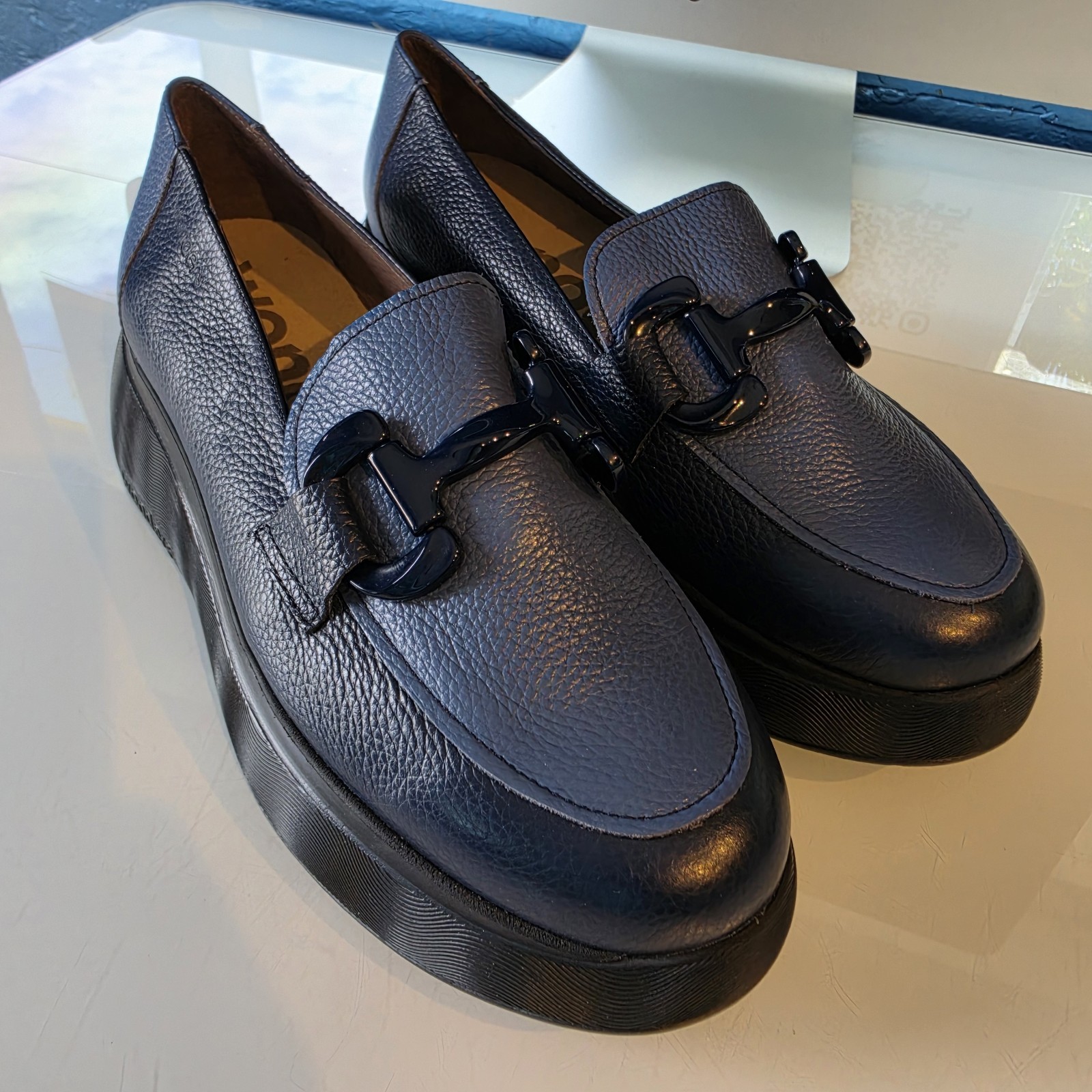 Wonders A-3604 Women’s Platform Loafers Navy Blue Leather Shoes EU 37 US 6.5-7