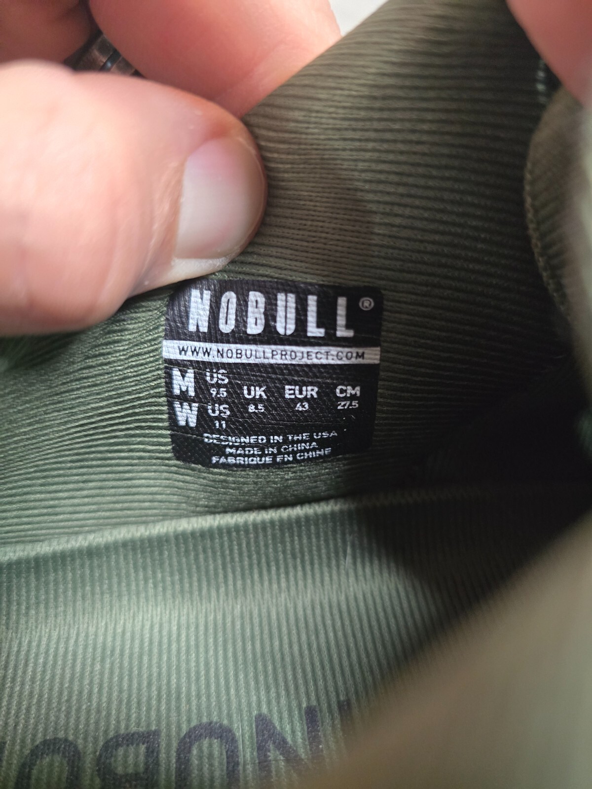 NoBull Canvas Trainer Unisex Women’s Size 11 Men’s Size 9.5 Olive Green