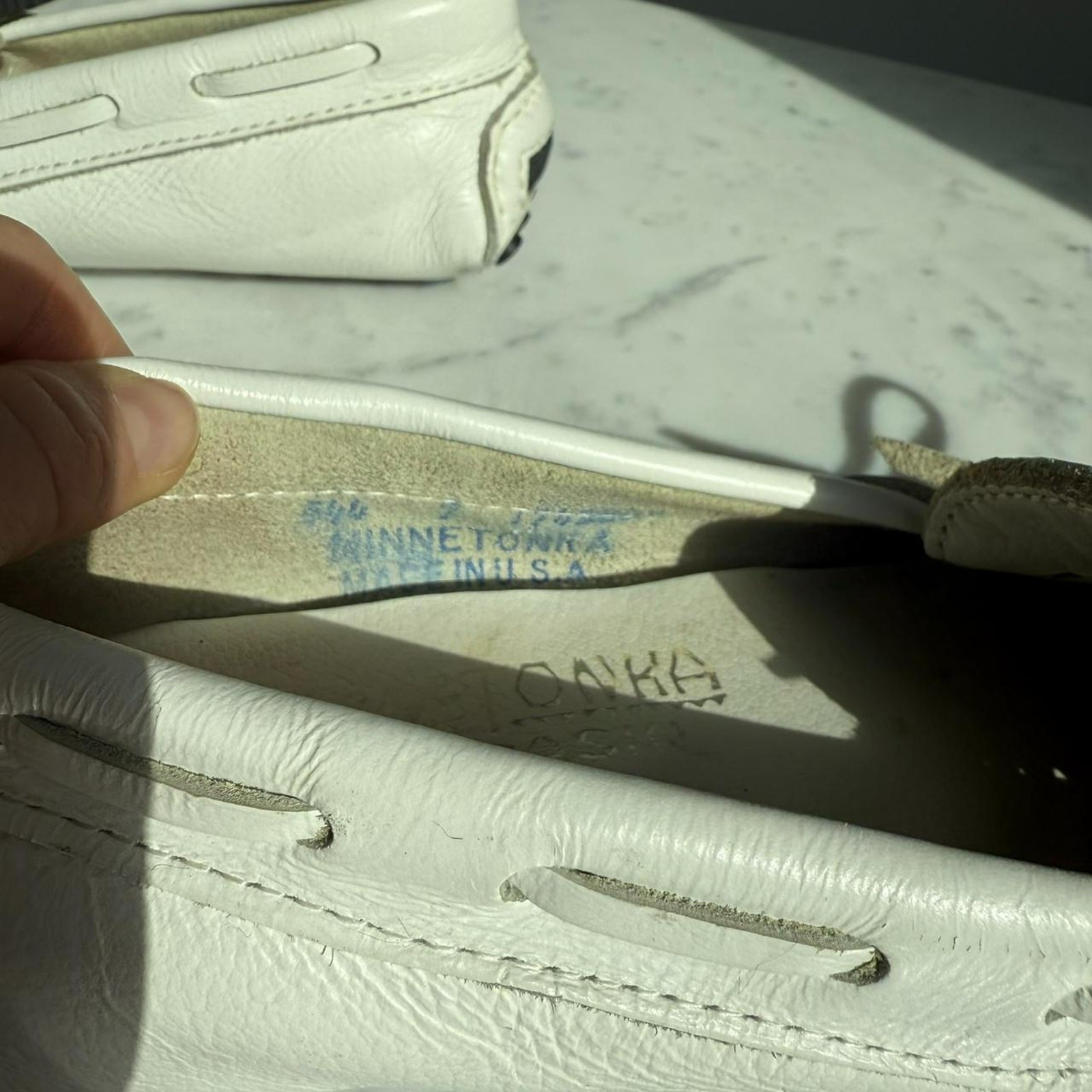 Minnetonka Classic Leather Driver Moccasins White Made in USA