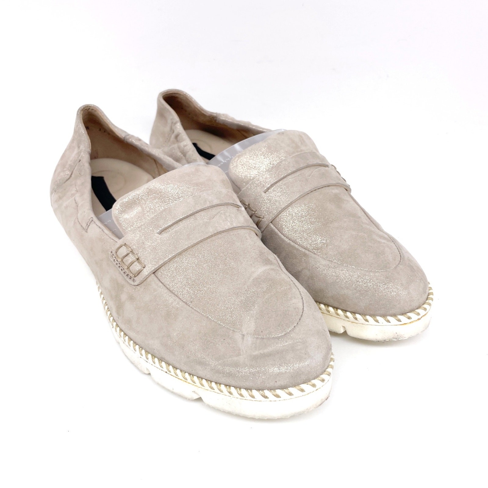 Paul Green Women’s Taupe Glittery Sally Penny Suede Loafers Size UK 4.5/ US 7