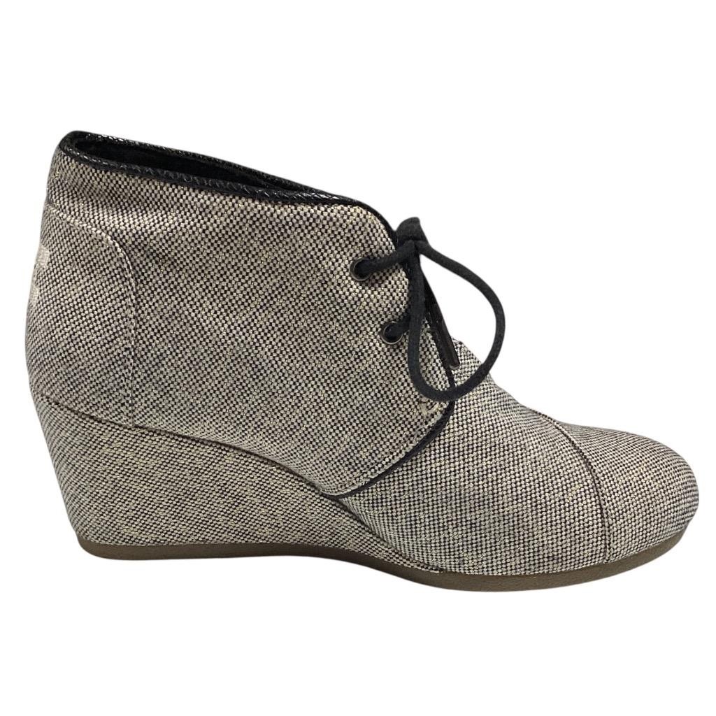 Toms Ankle Boots Womens 8.5 Black Ivory Gold Desert Sparkle Lace Up Wedge Shoes
