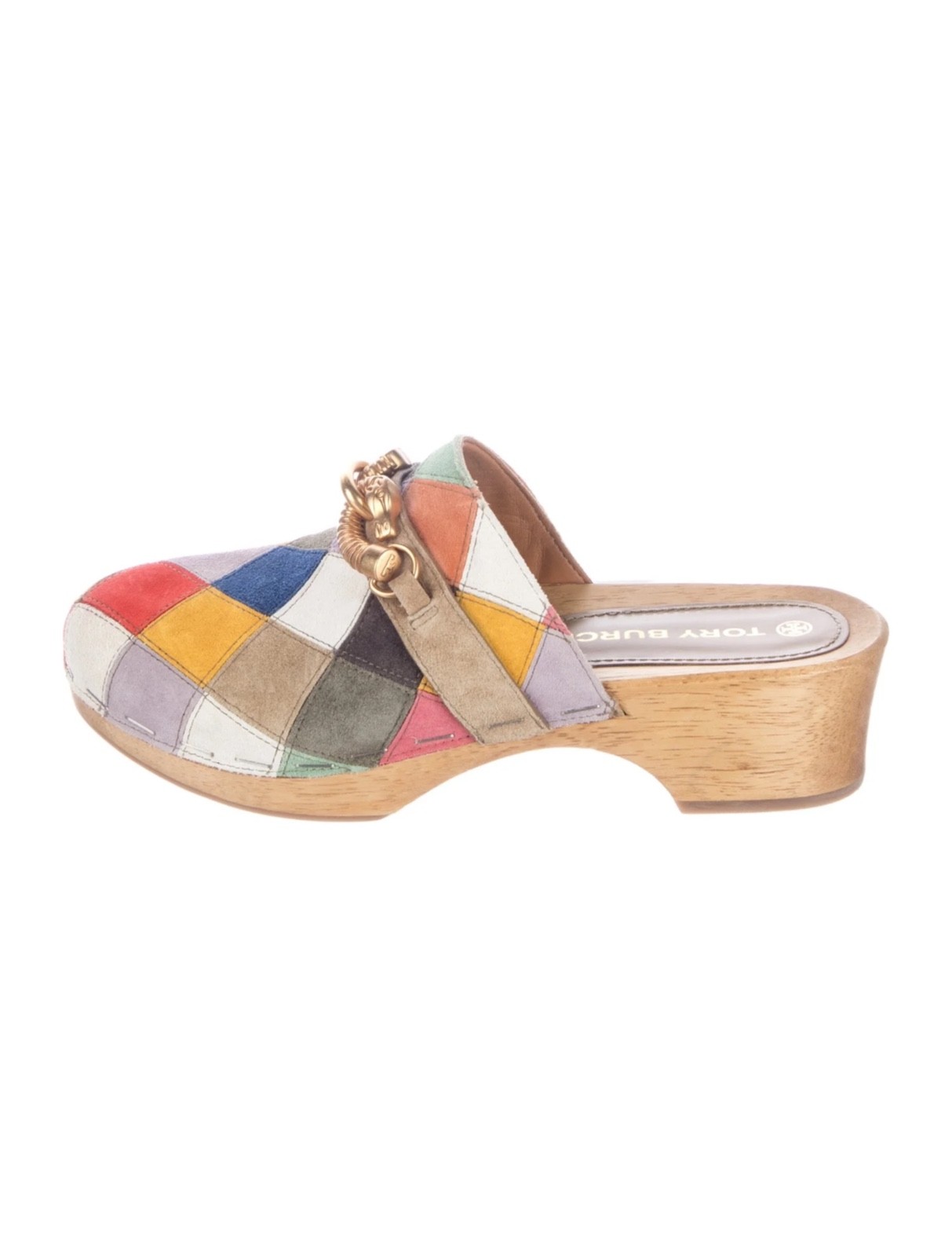 Tory Burch Jessa Clogs Patchwork Suede Mule Color Block Heel Size 8.5 EUC