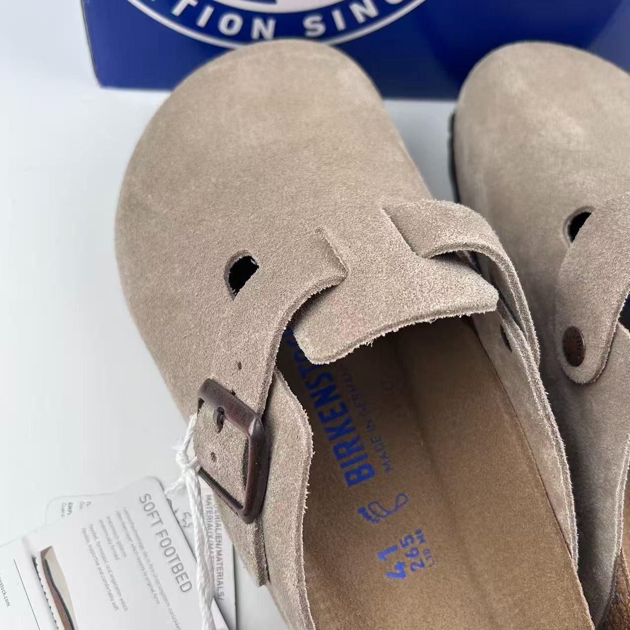 Birkenstock Boston Soft Footbed Taupe Suede Leather Unisex Shoes Clogs EU37-45