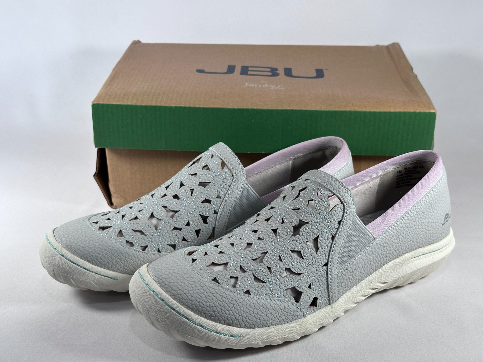 JBU By Jambu Wildflower Moc Oxford Flat Shoes Womens 7M Dove Gray Floral Slip On
