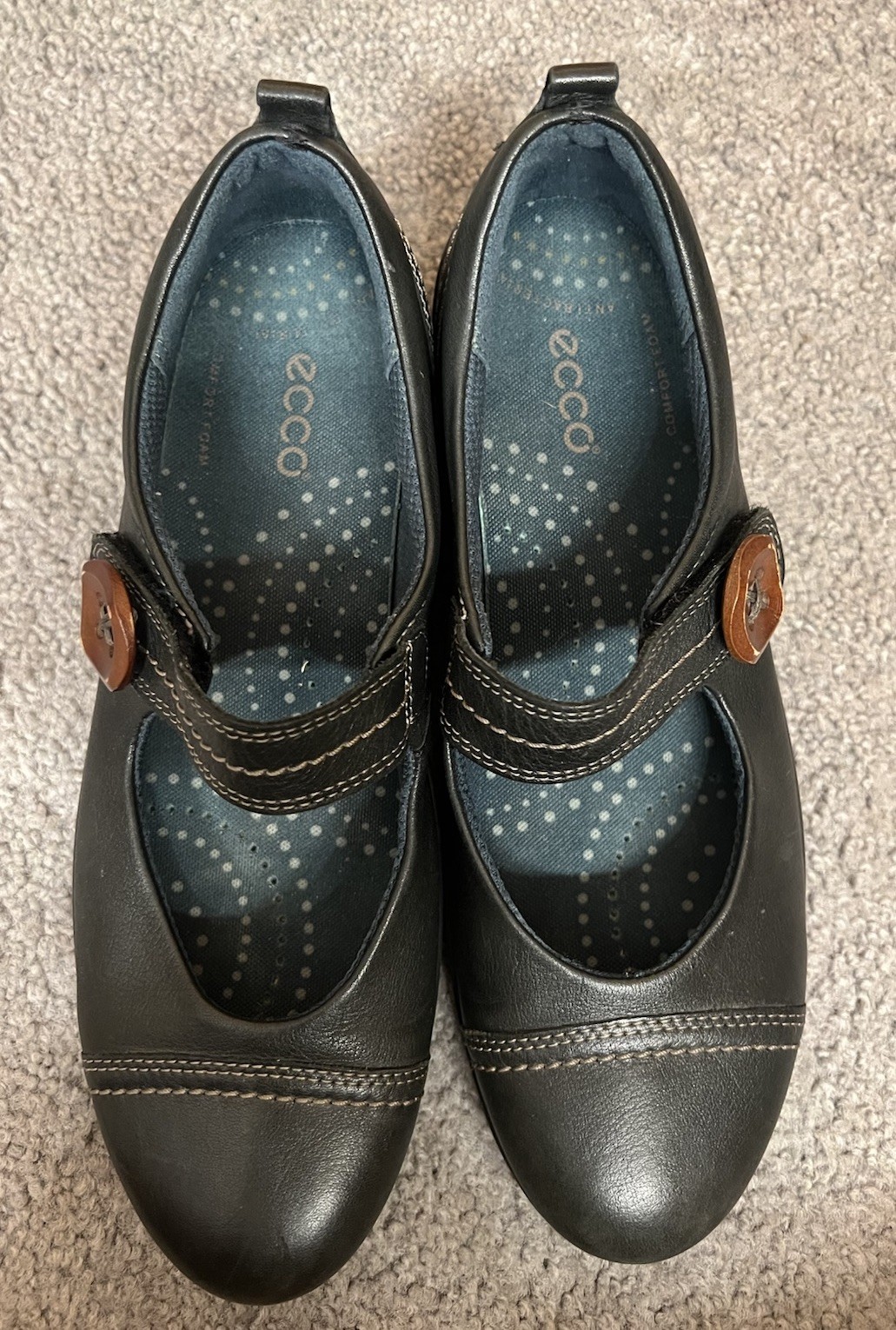 Ecco Glebe Women’s Black Leather Mary Jane Shoes w/Button EU Size 40 US 9-9.5