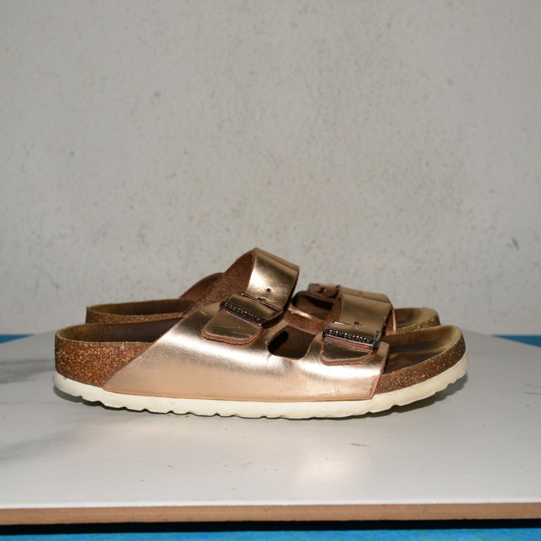 Birkenstock Arizona Leather Metallic Rose Gold Soft Women 36 N