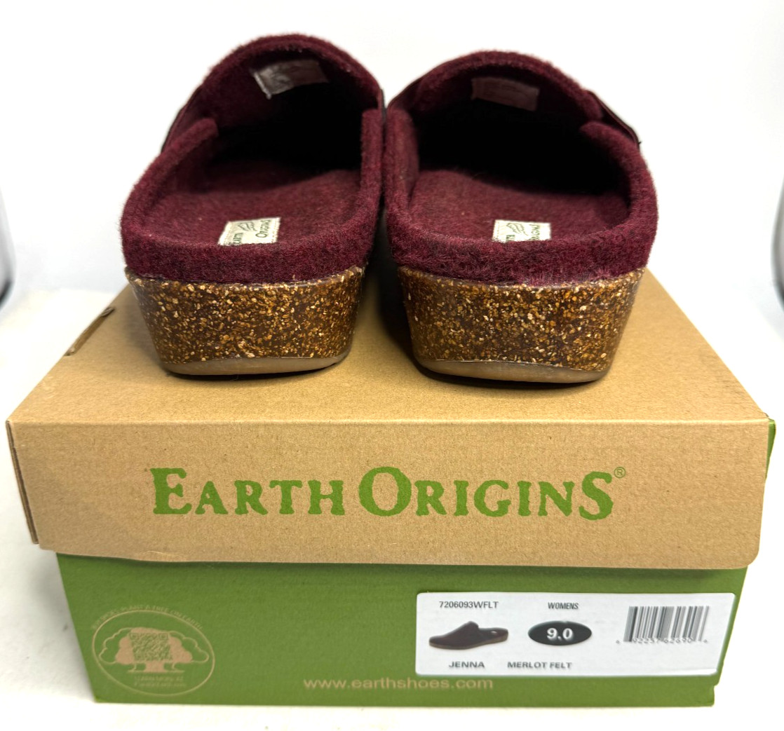 Earth Origins Felt Slip-On Clogs Strap Detail Jenna Merlot – Size 9 M US