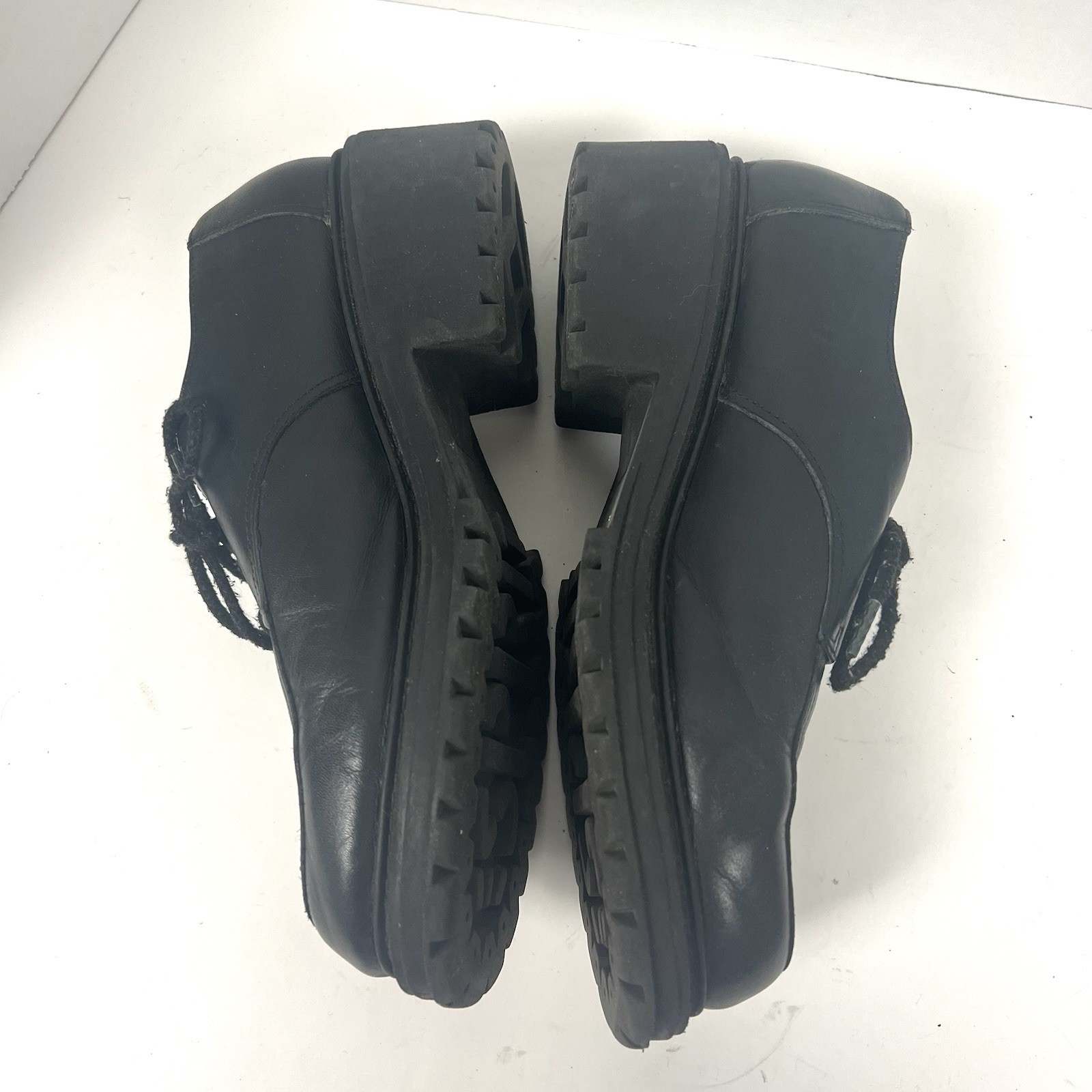 ESprit 7.5 Black Lace Up Oxford Chunky Shoes 90s Y2K Leather School Girl CLAY