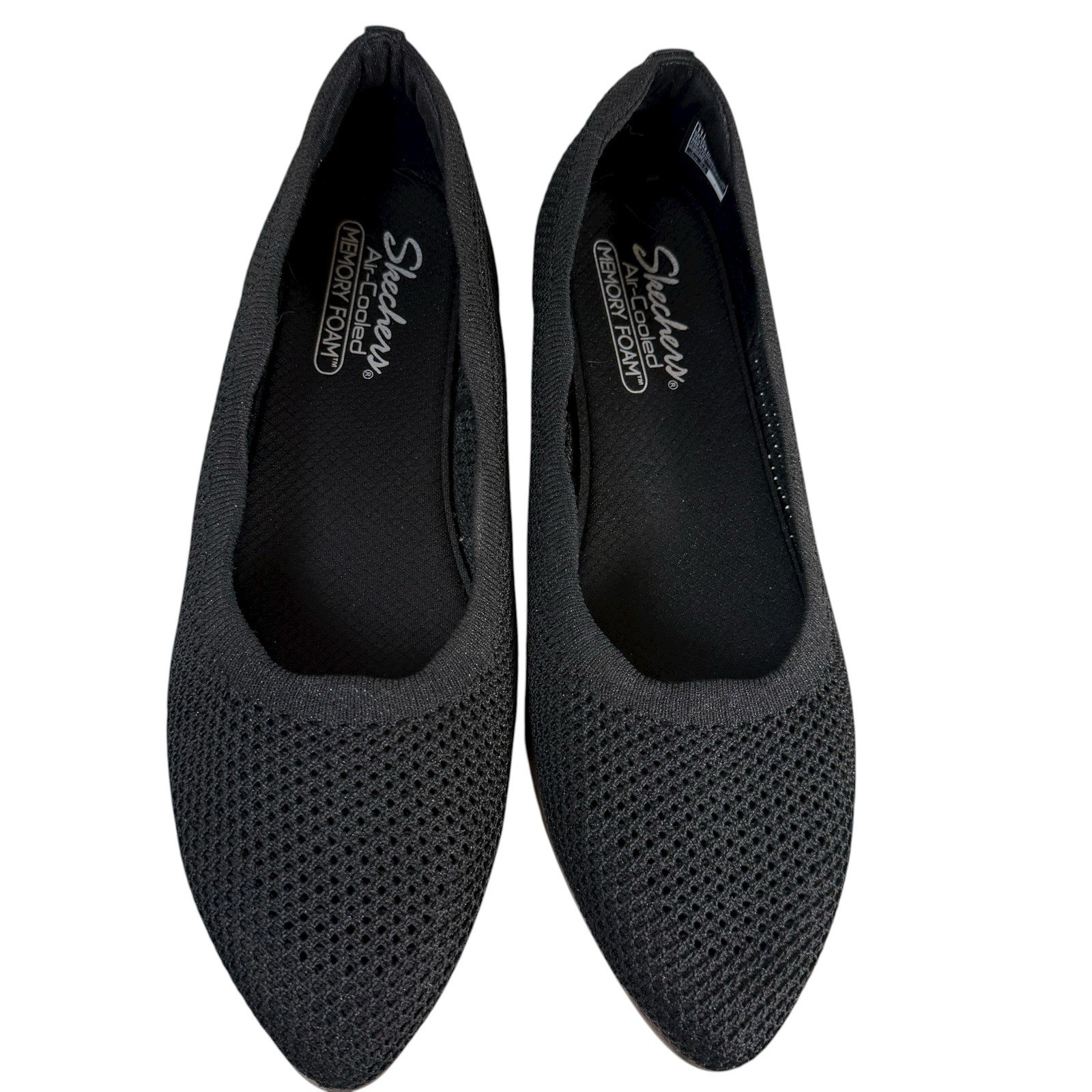 Skechers Air Cooled Black Mesh Flat Shoes 158802 Small Wedge Heel Pointed Toe