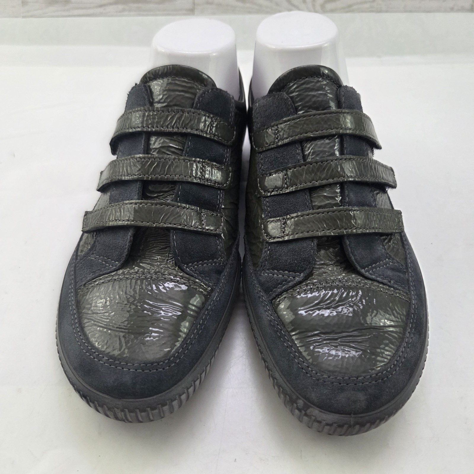 ECCO Sneakers Womens Size 40 US 9 Gray Blue Leather Hook & Loop Strap Comfort