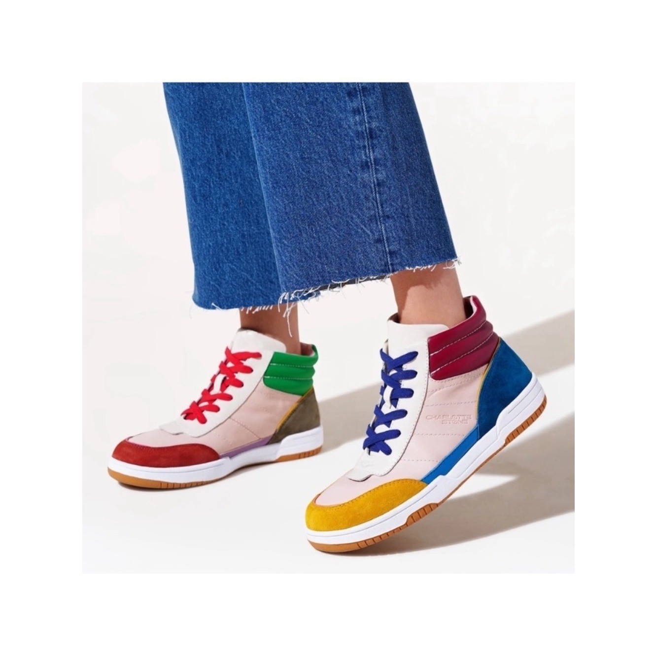 Charlotte Stone || Perris High Top Sneakers Color Block Rainbow 8