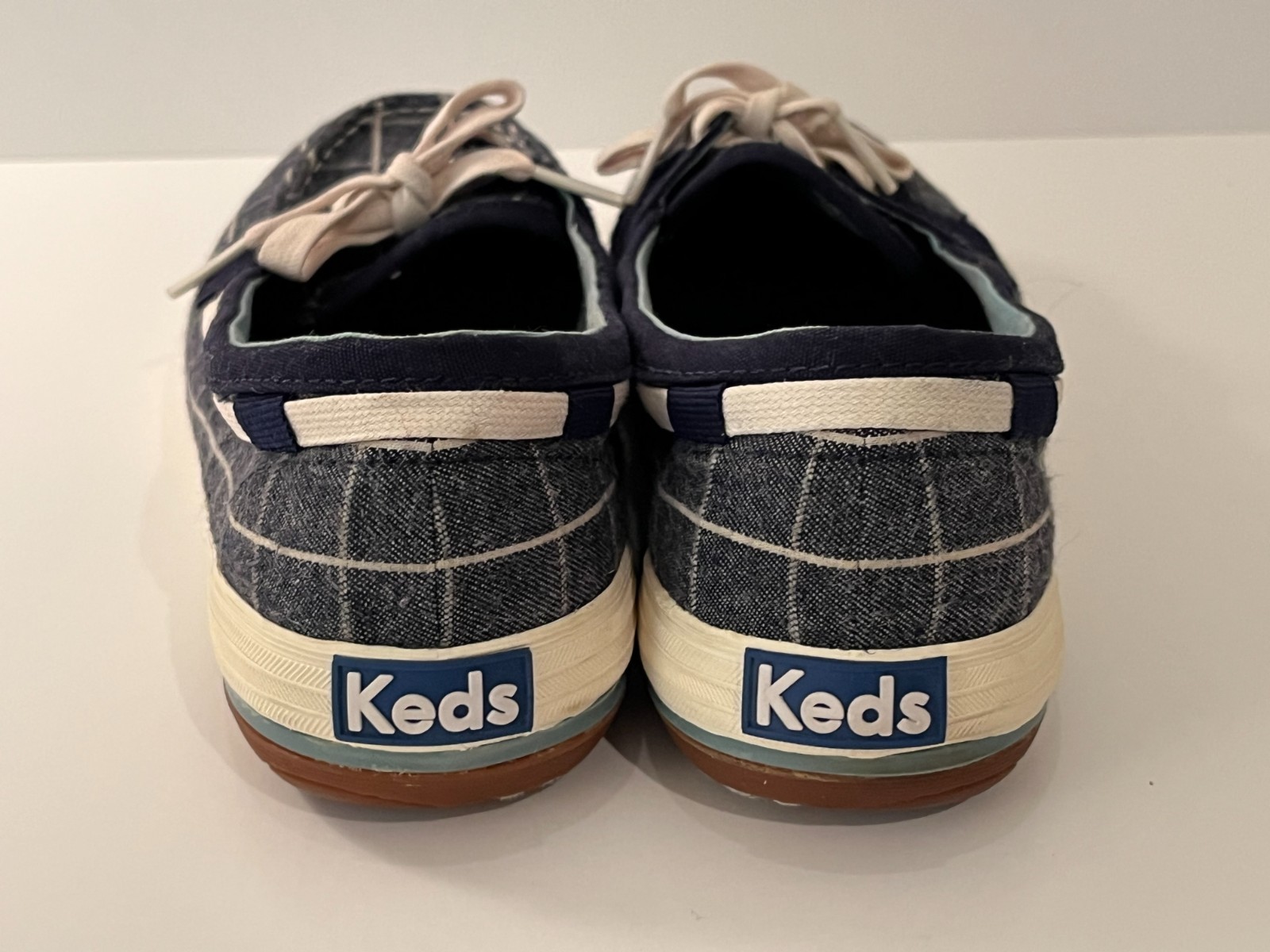 Keds Glimmer Blue & White Stripe Tie Toe Slip On Boat Shoes Women’s Size 8.5