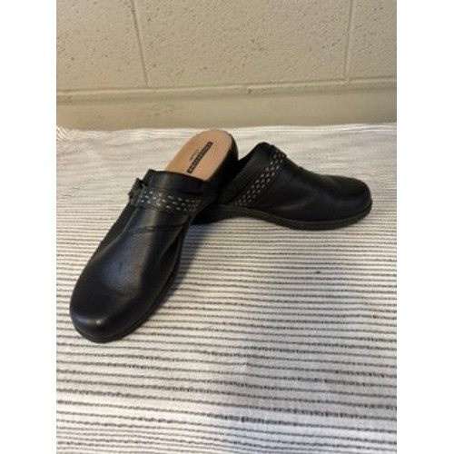 Clarks Collection Womens Black Leather Studded Shoes Mules Clogs Cushion Soft 8