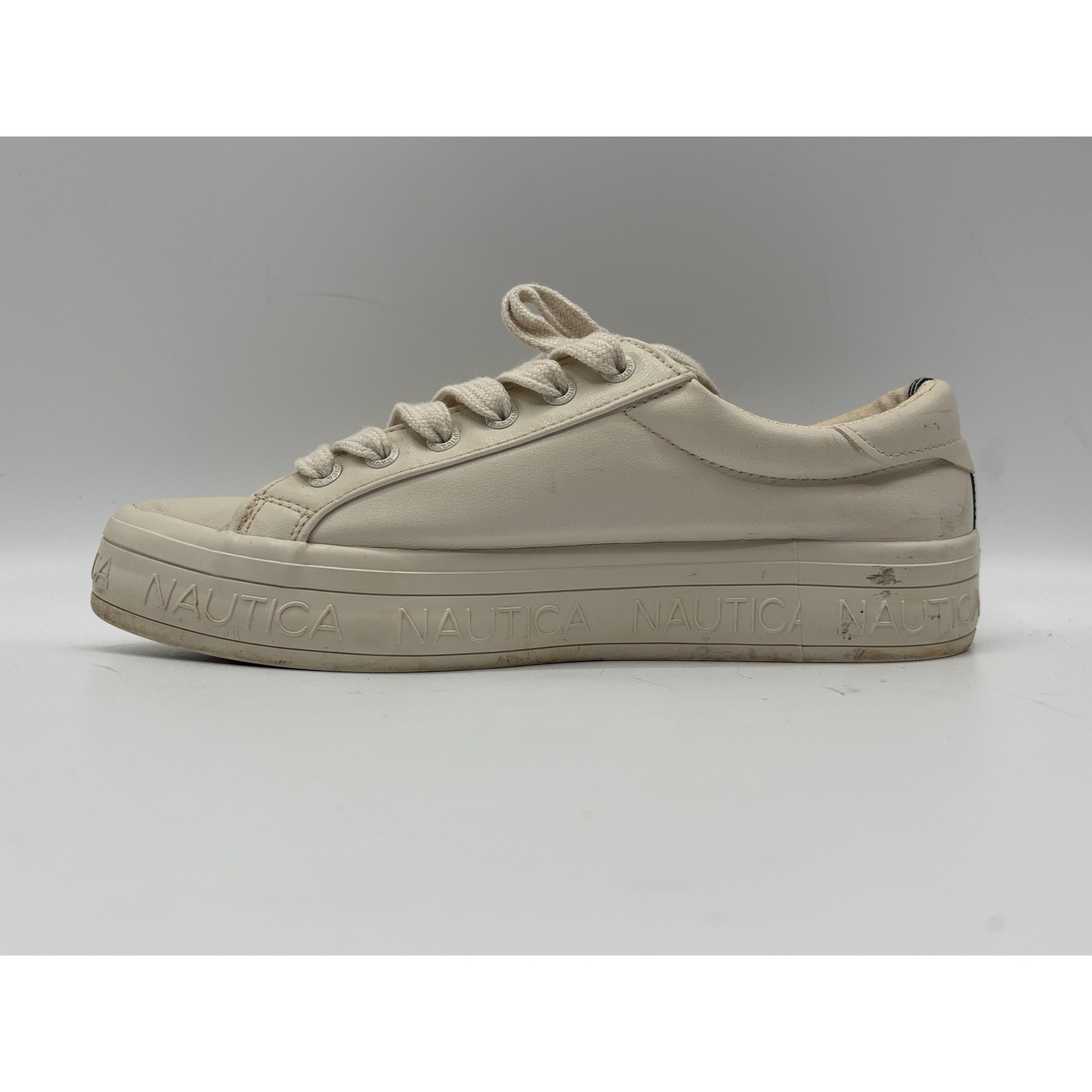 Nautica Women’s White Platform Sneakers Casual Shoes Low Top Faux Leather