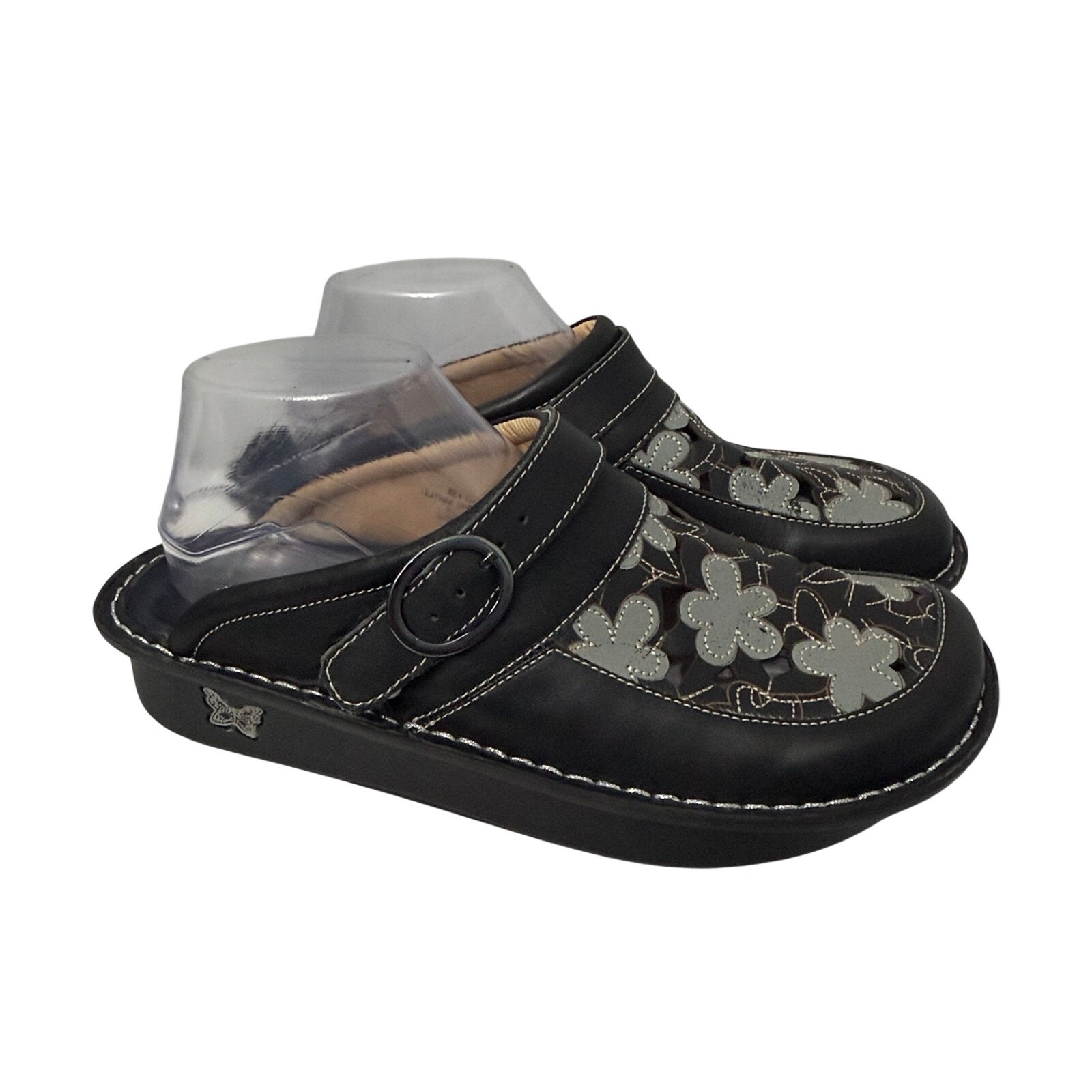 Alegria Seville Clog Womens Size 11 Black Leather Floral Cutout Comfort Shoes 41
