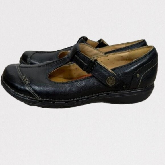 CLARKS Unstructured Women’s Leather Mary Jane Comfort Shoes Size 9.5 Black
