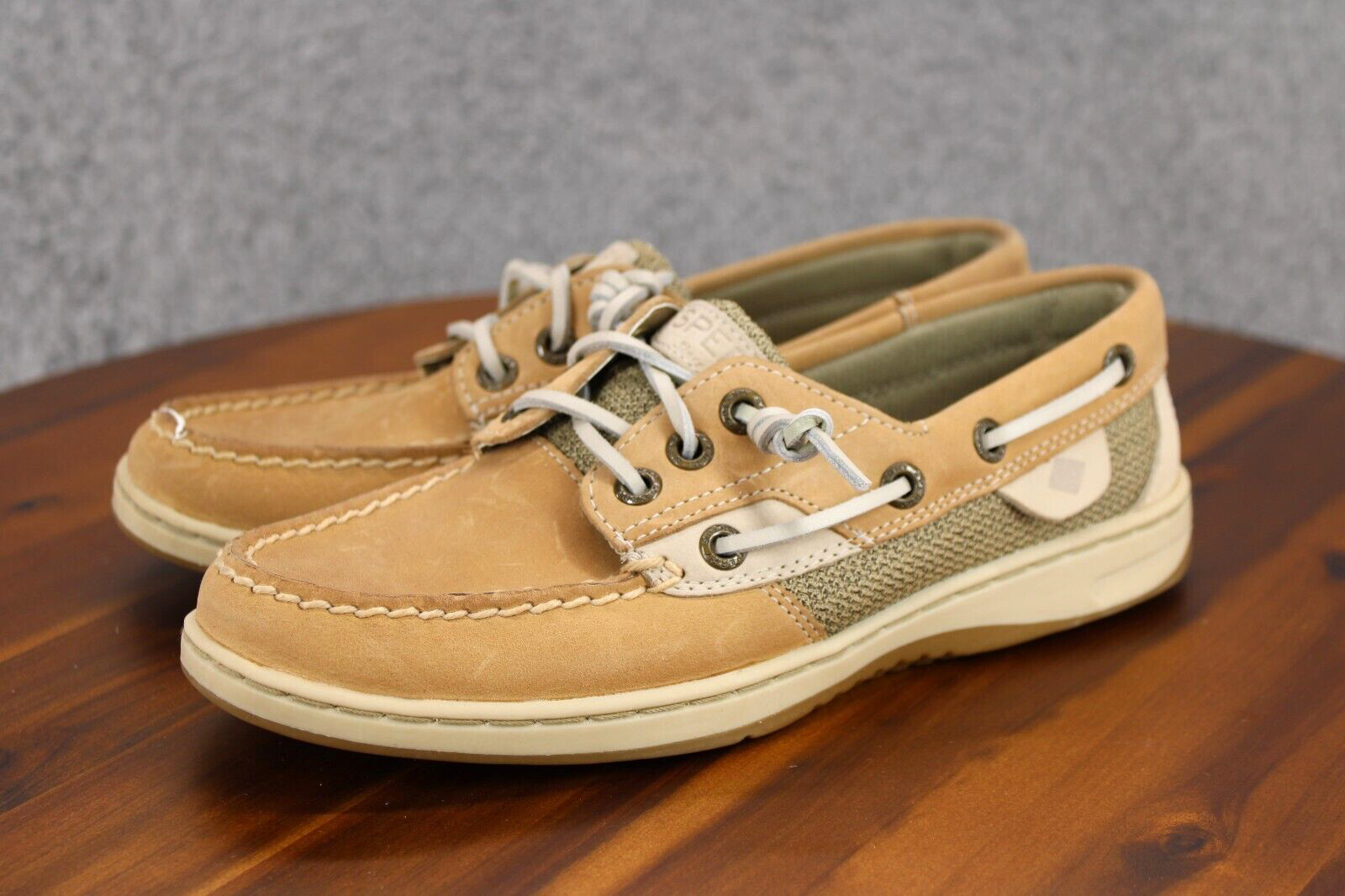 Sperry Top Sider Women’s Rosefish Boat Shoes Linen Oat Brown Slip On Loafers 5.5