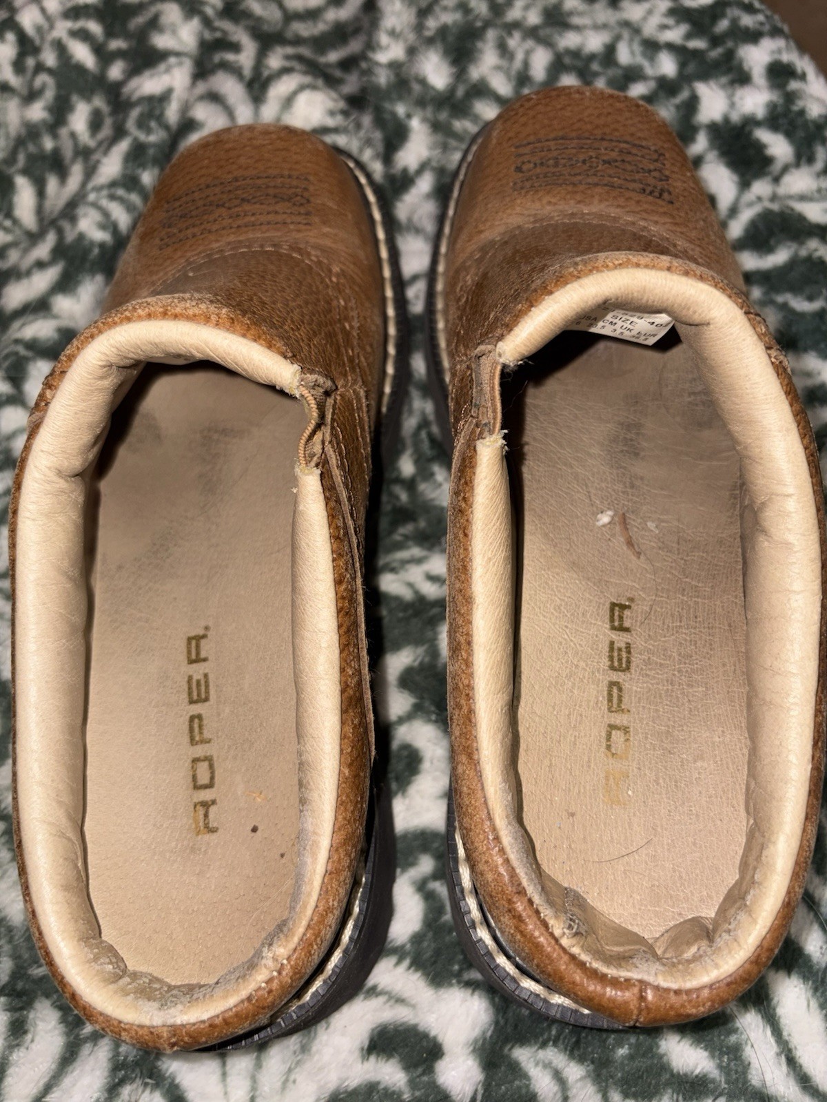 Roper Womens Size 6 Brown Leather Slip On Casual Western Cowboy Mule Shoes