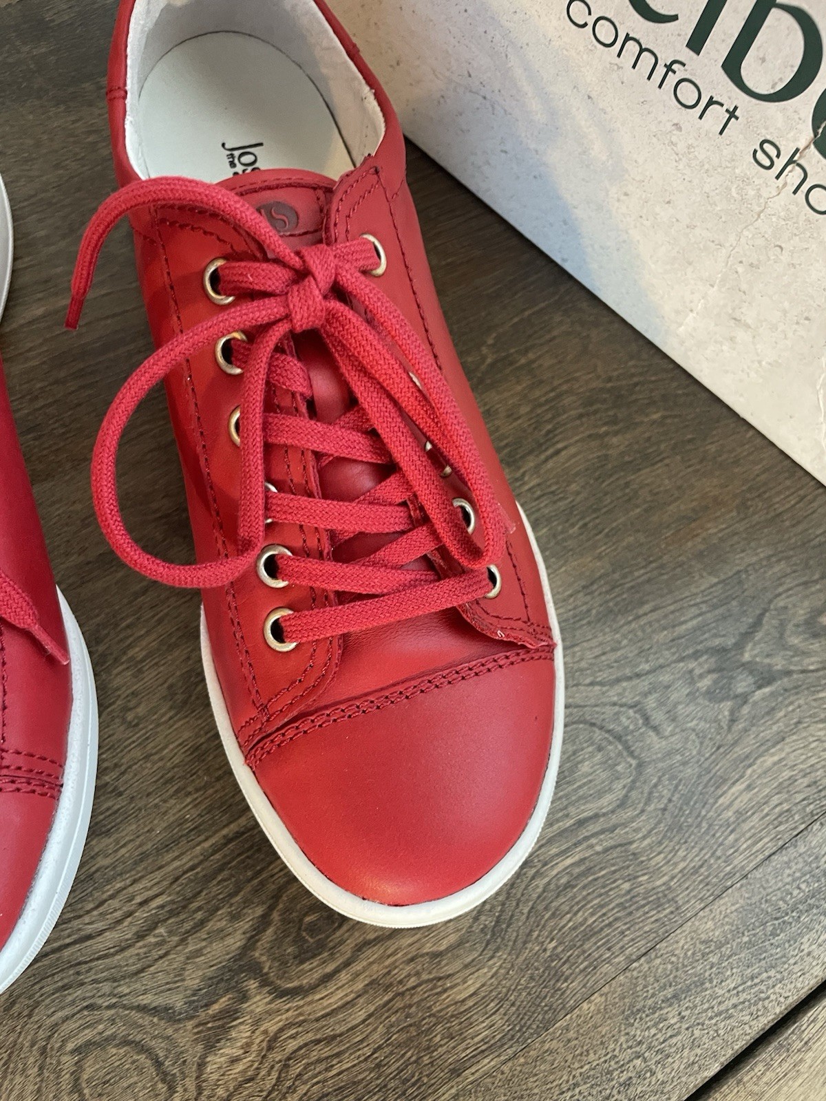 Josef Seibel Sina 11 Red Sleek Leather Sneakers Shoes Lace Up US 6-6.5 EU 37