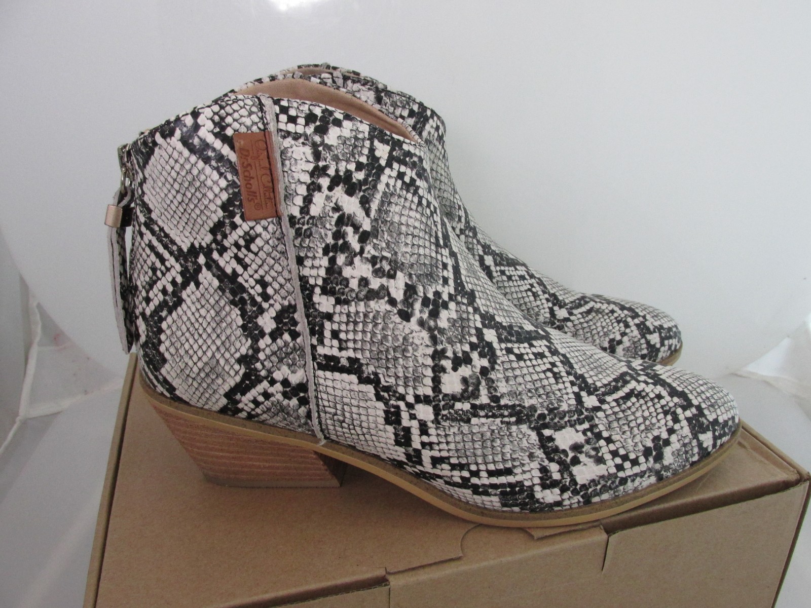 Dr Scholls Snake Print Ankle Boots Lucky 1 Wmn Size 8 Block Heel Chelsea Western