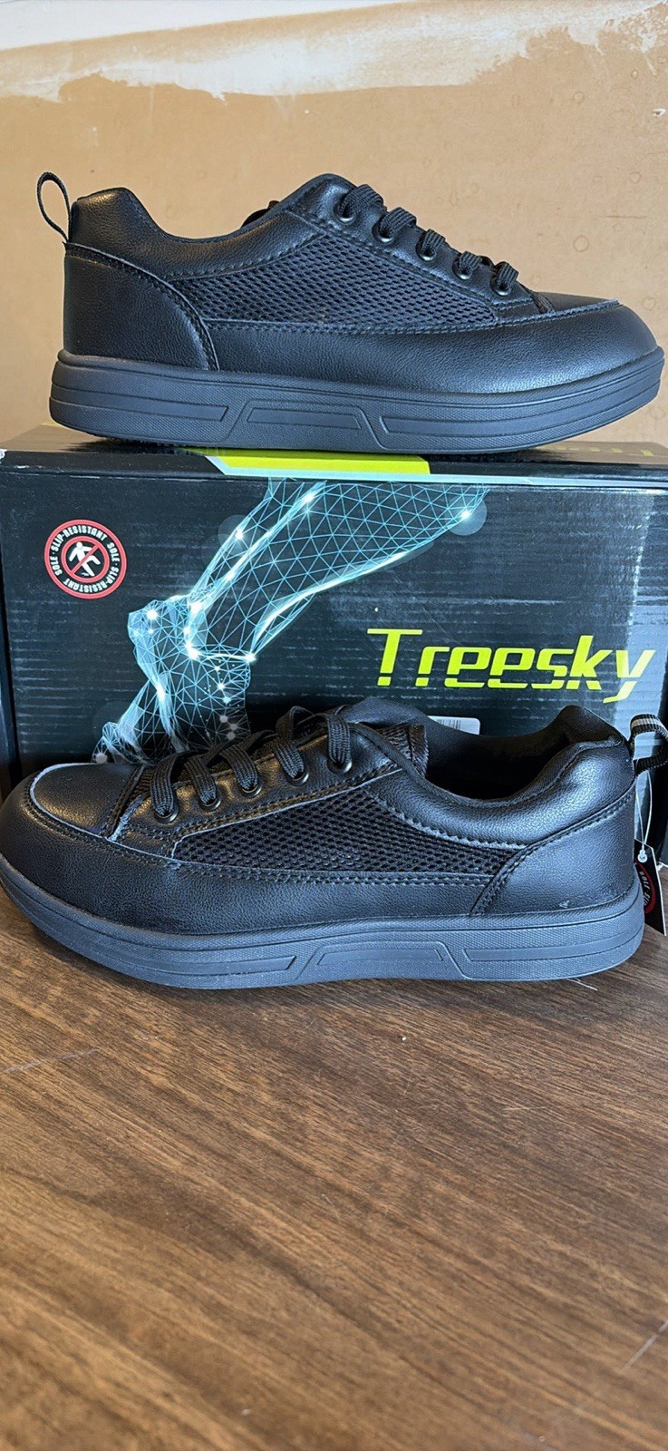 Treesky Slip On Non Slip Work Shoes for Women, Faux Leather Sneakers 10.5