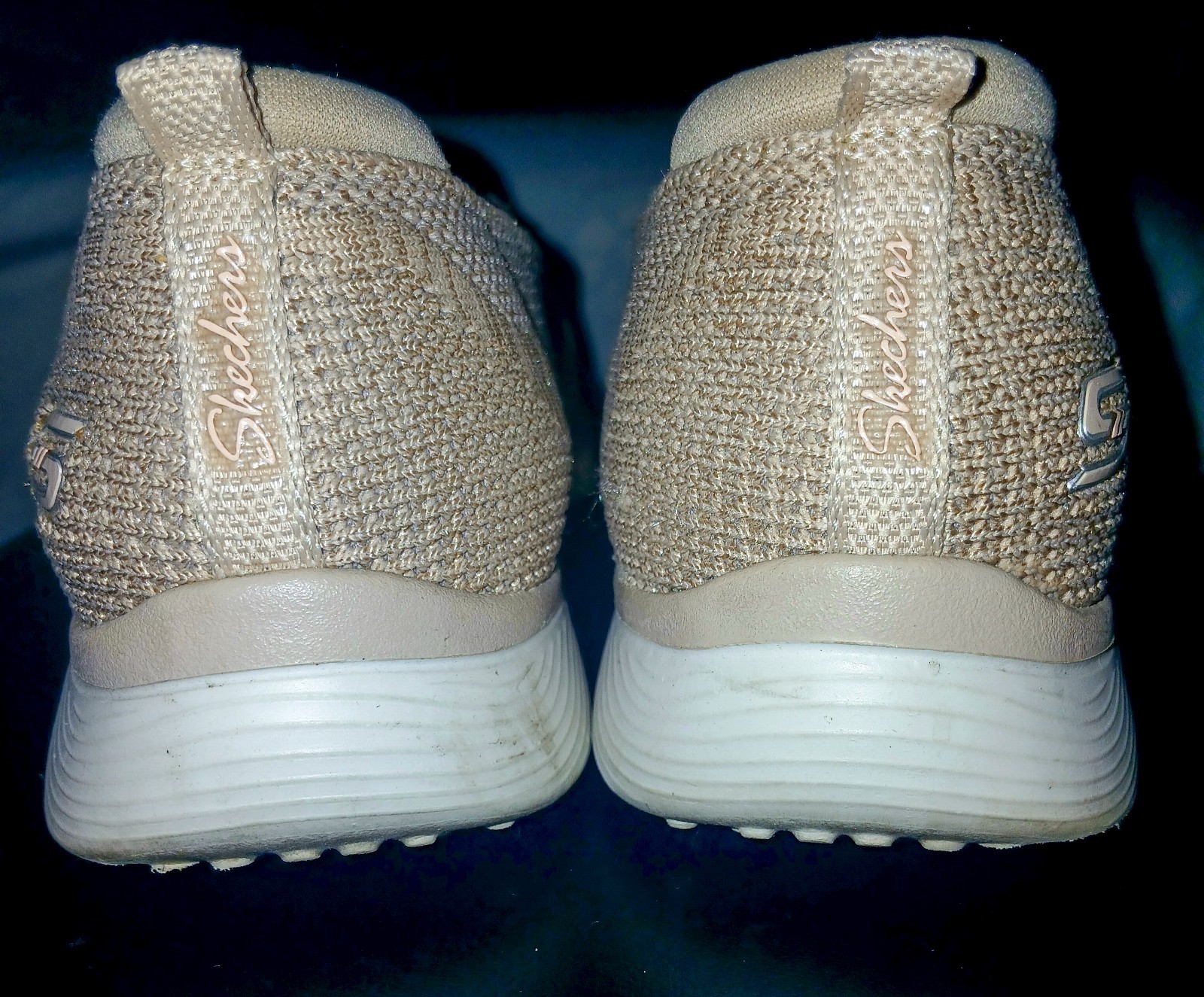 Skechers Air Cooled Memory Foam Stretch Fit Beige Knit Slip on Shoes Size 8