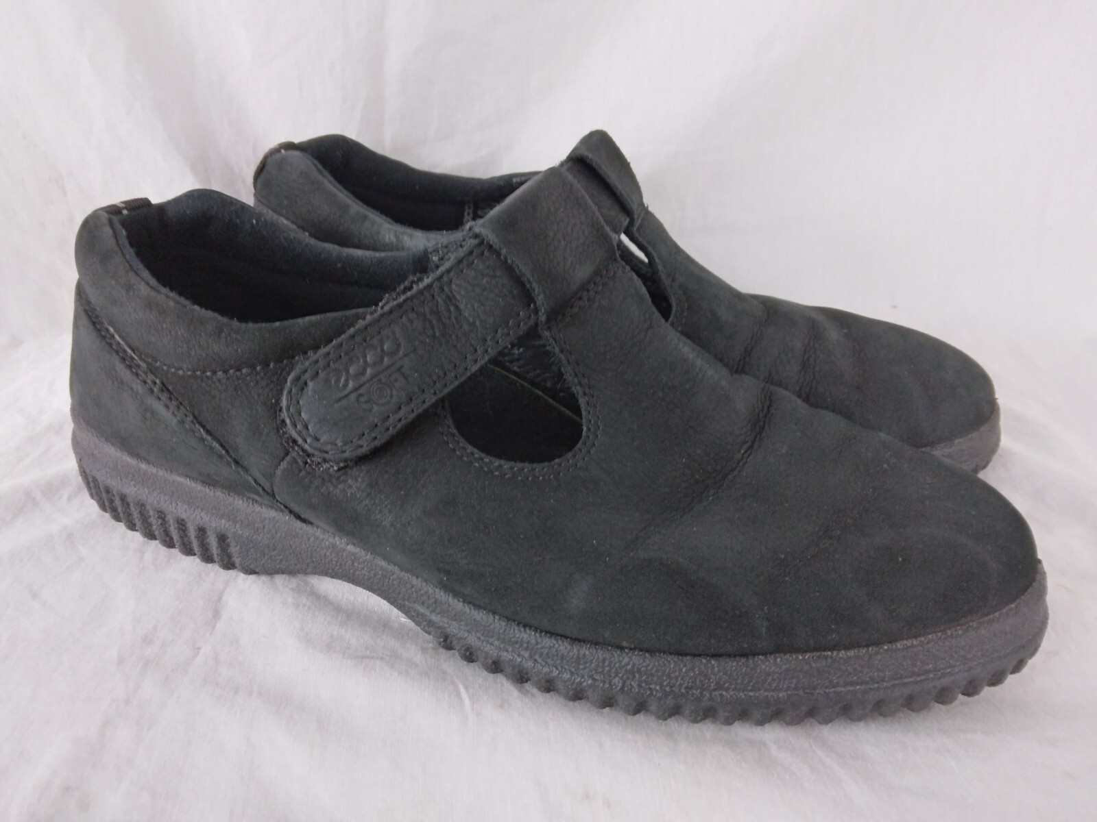 Ecco Soft Shoes Mary Jane Suede Black Hook & Loop Womens Size 40 US 9 9.5