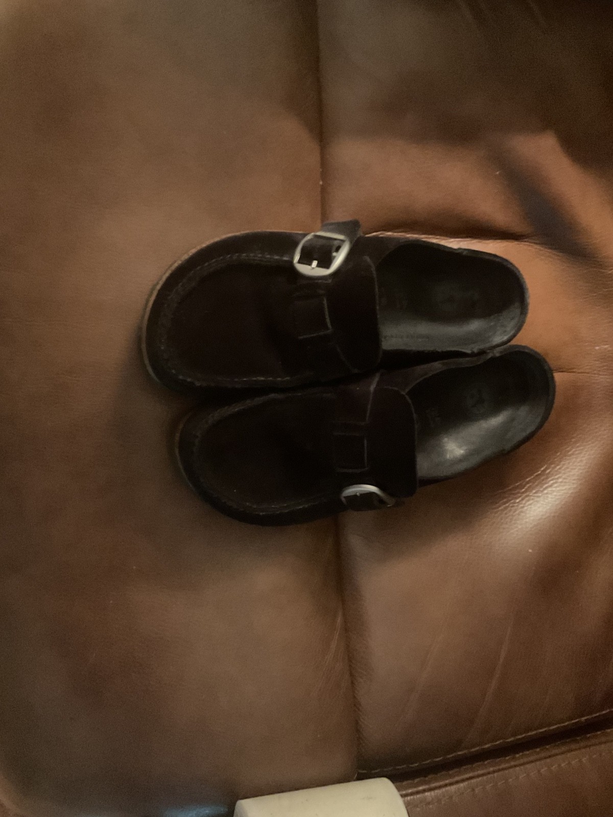 Birkenstock black suede mules with silver buckle size 41