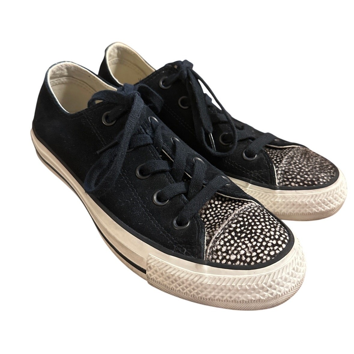 Women 6 Men 4 Converse Pro Ox Low Black Pony Hair Leather Black Egret Sneakers