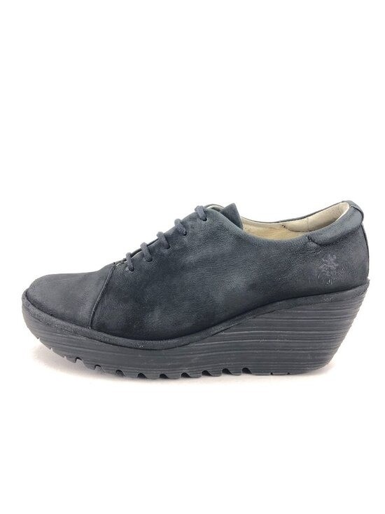 Fly London Yumi Black Suede Leather Wedge Shoes EUR 39 Womens Size 8-8.5