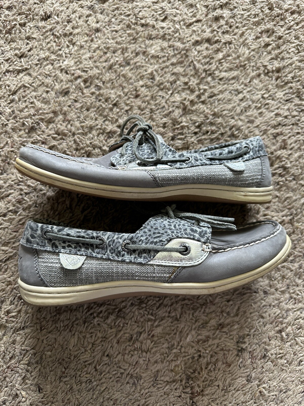 Sperry Top-Sider Taupe Leather Koifish Cheetah Boat Shoes WOMEN’S Size 8.5