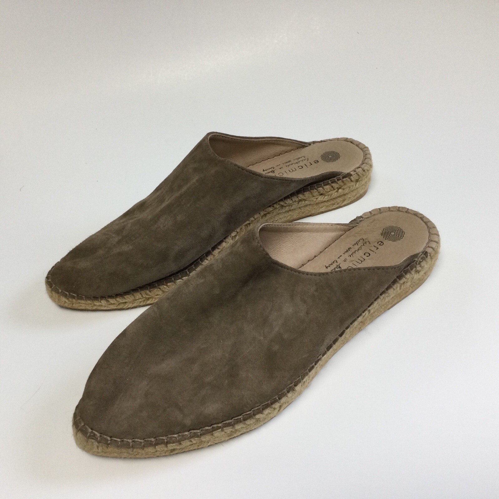 Eric Michael Espadrille Woman Suede Slip On Mule Shoe Size 40 US 9 Mauve Beige