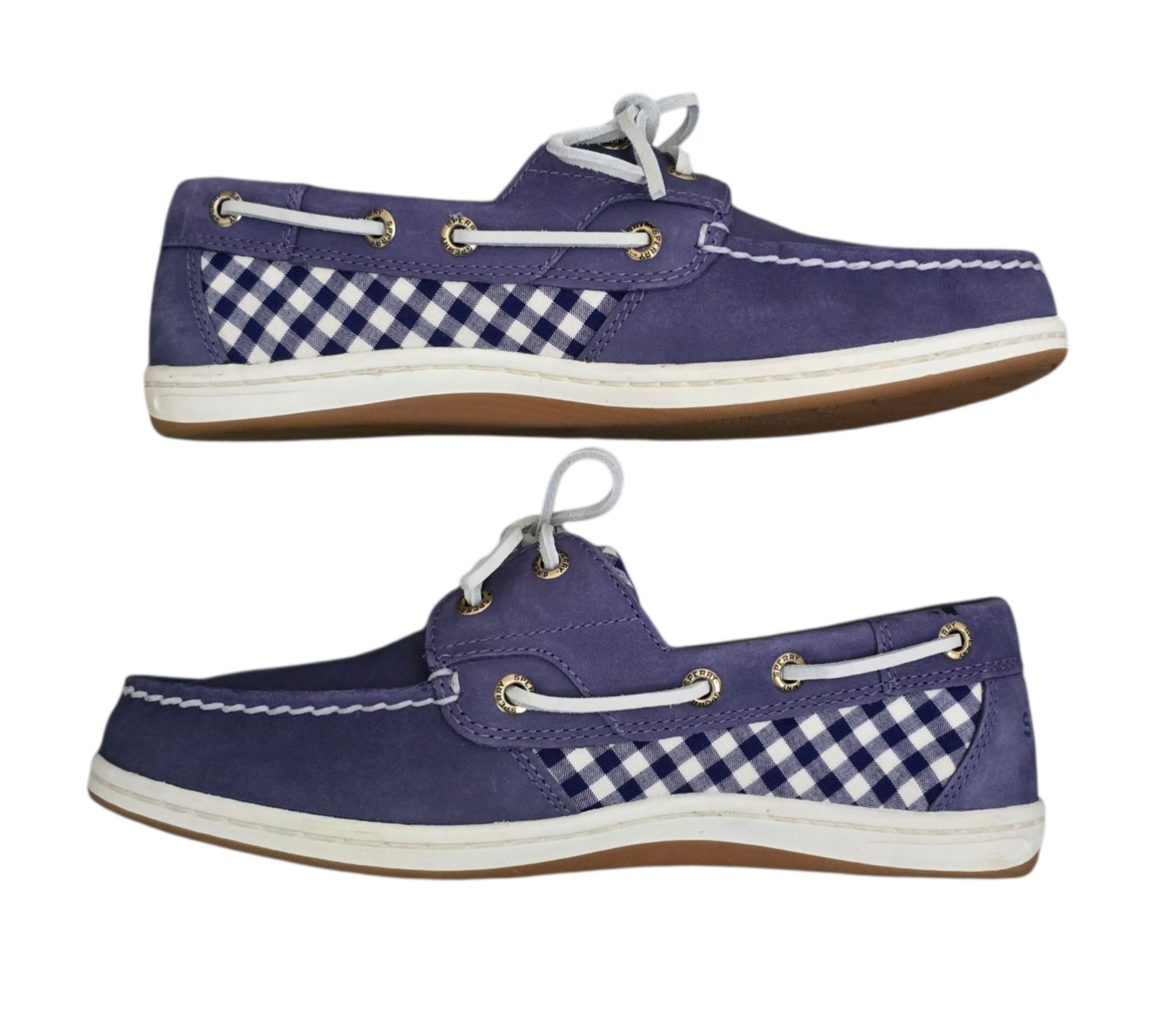 Sperry Koifish Gingham Womens 2 Eye Boat Shoes Size 6.5 W Purple New READ