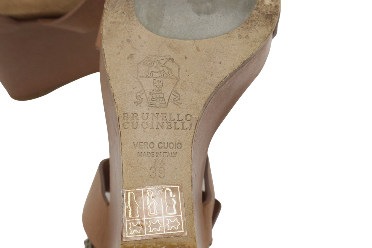 Brunello Cucinelli Shoes Womens Eu 39 Leather Wedge Sandals Beige