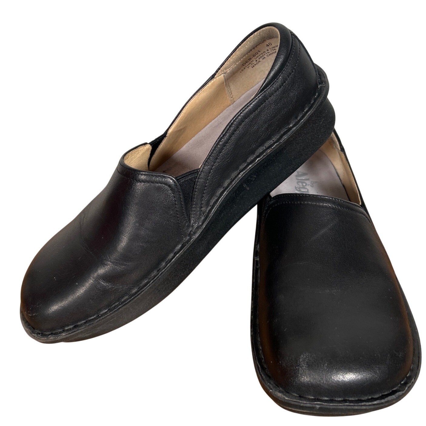 Alegria Debra Black Leather Professional Clogs Nursing Shoes Womens Sz 9.5-10