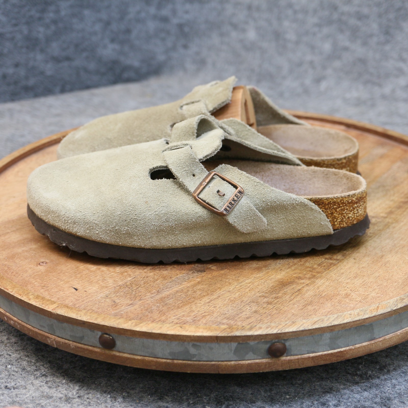 Birkenstock Boston Soft Footbed Taupe Suede Leather Clogs Womens 36 US 5 Narrow