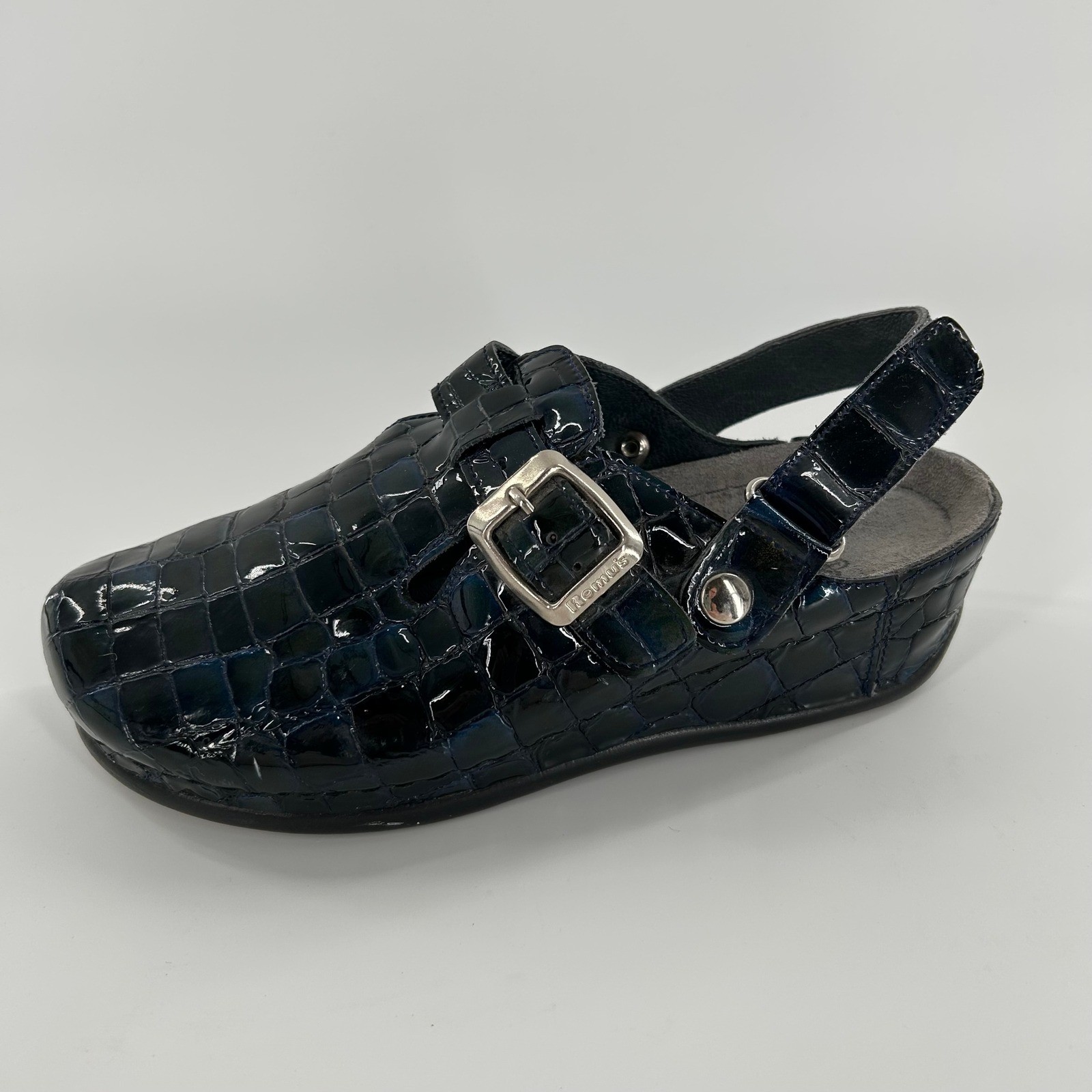 90’s Helle by Romu’s Patent Crocodile Print Slingback Clogs Mules Shoes Size 36