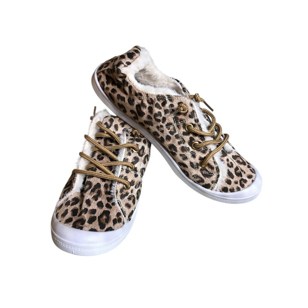 Gypsy Jazz Brown Black Leopard Pattern Faux Fur Inside Slip on Sneakers
