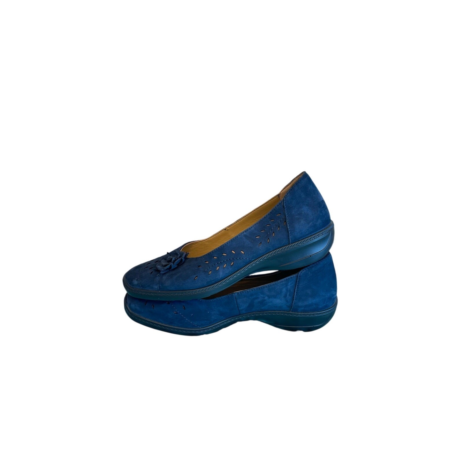 Hotter Mexico blue suede leather flower accent slipon loafers shoes sz 9.5