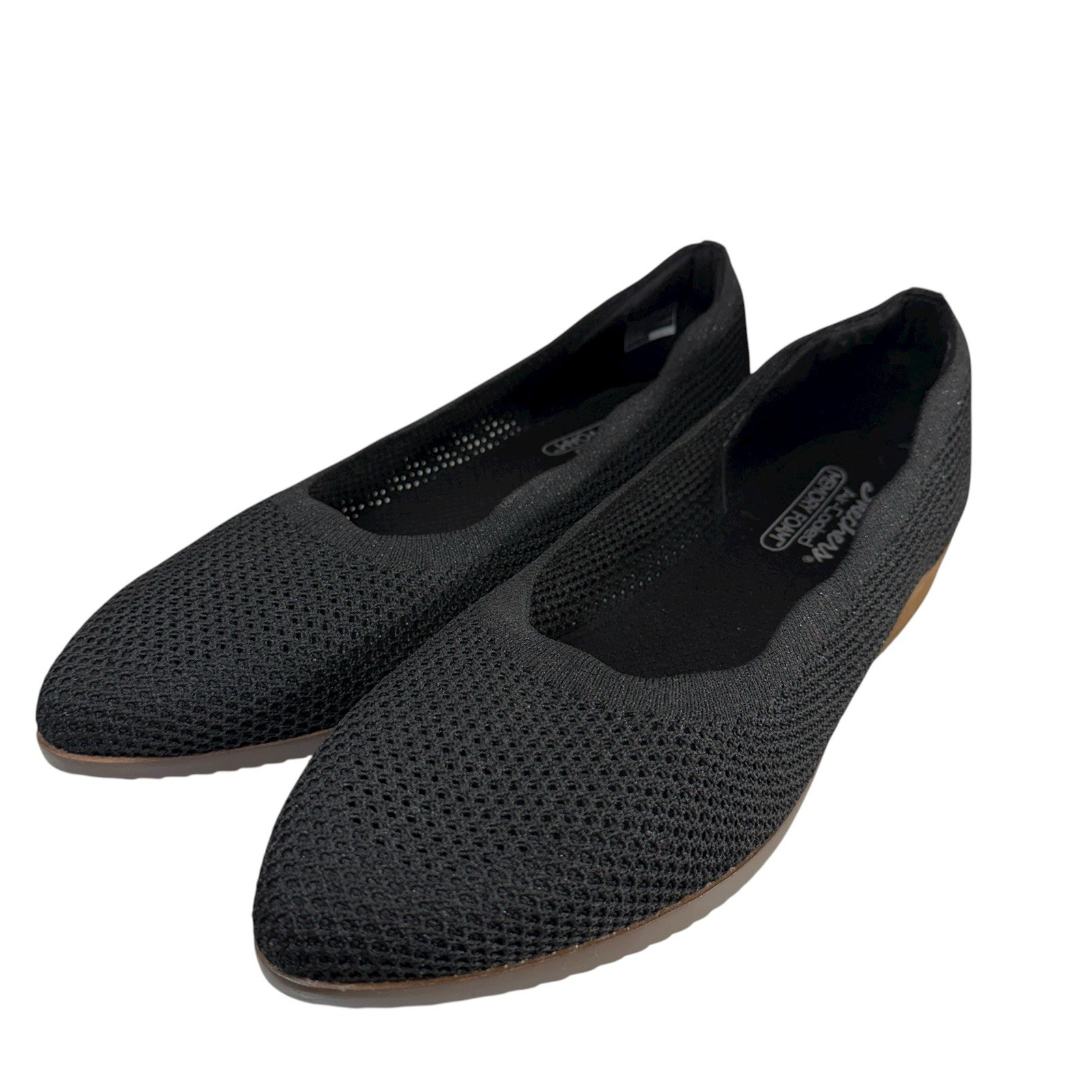 Skechers Air Cooled Black Mesh Flat Shoes 158802 Small Wedge Heel Pointed Toe