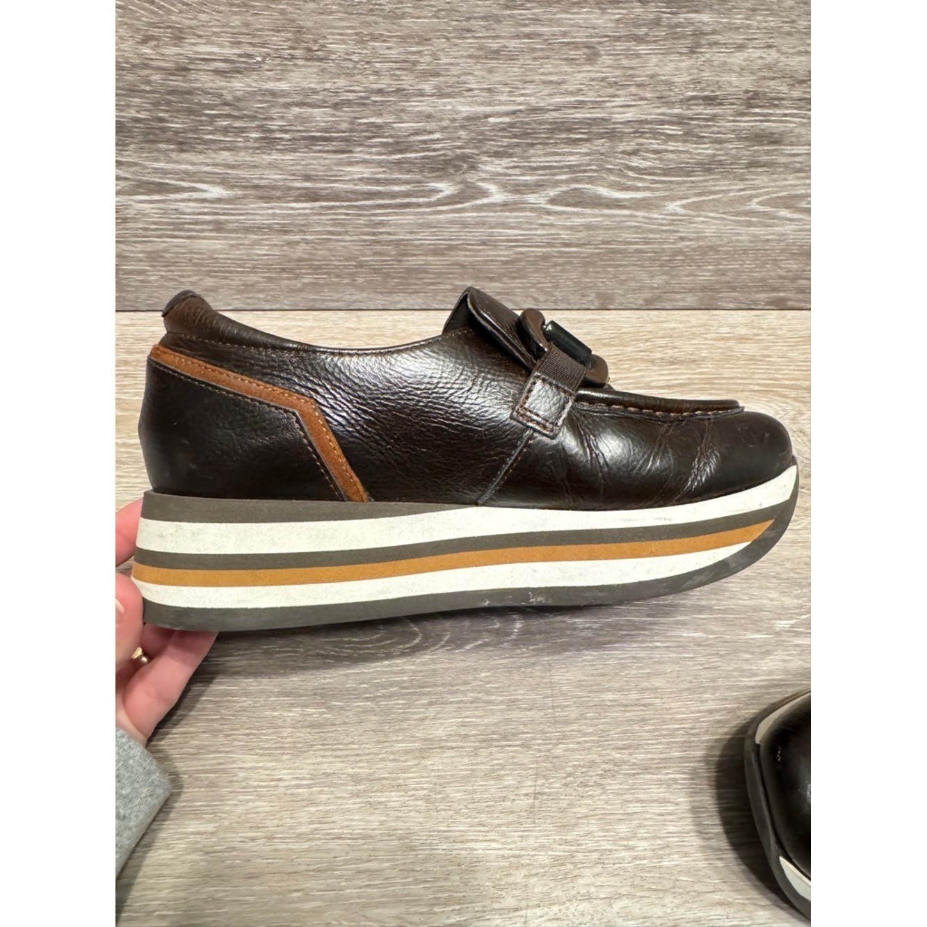 Softwaves Alina Cognac Leather Platform Loafers Sz 36.5 US 6.5