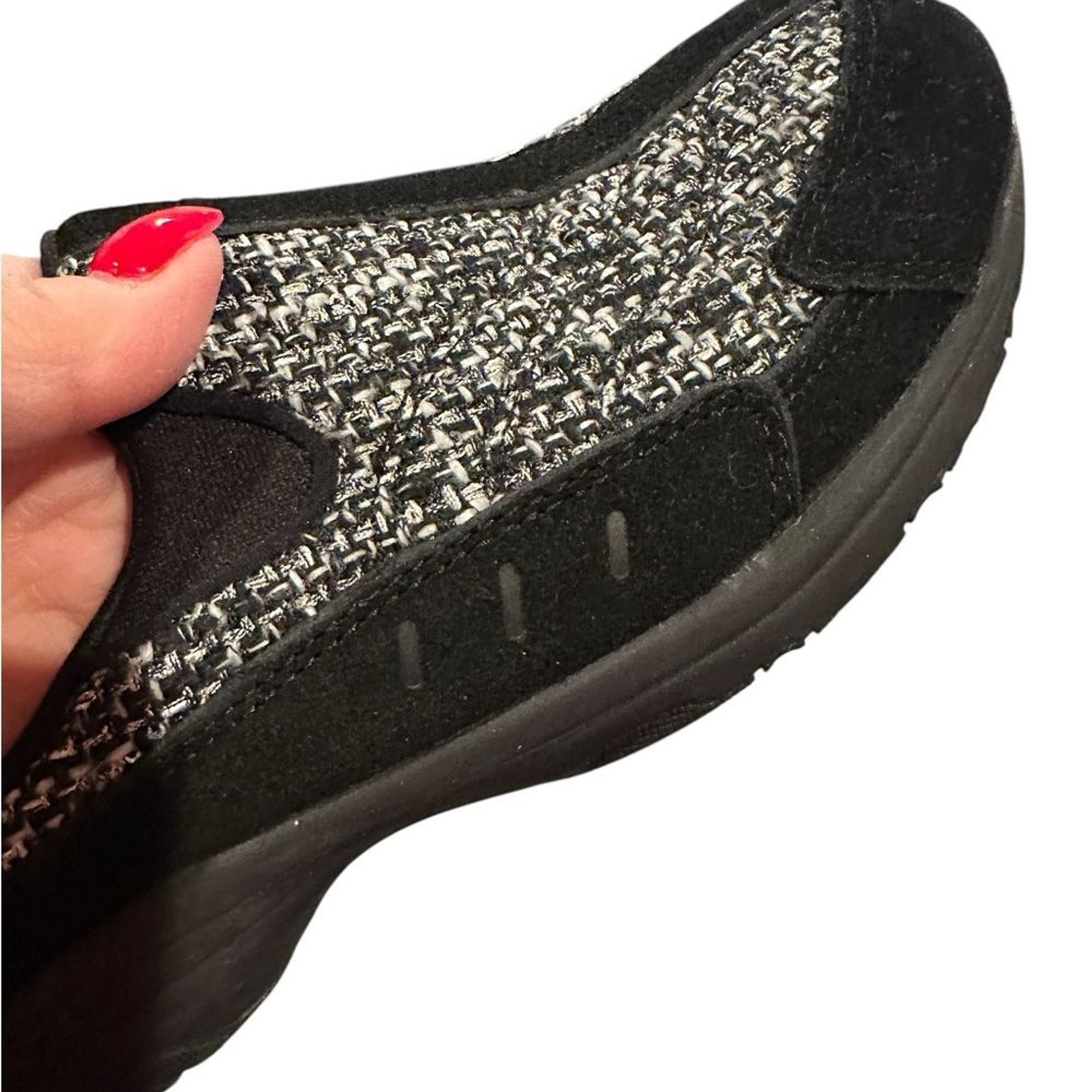 Easy Spirit Traveltime Black Gray Tweed Sequined Metallic Thread Mules Size 8.5