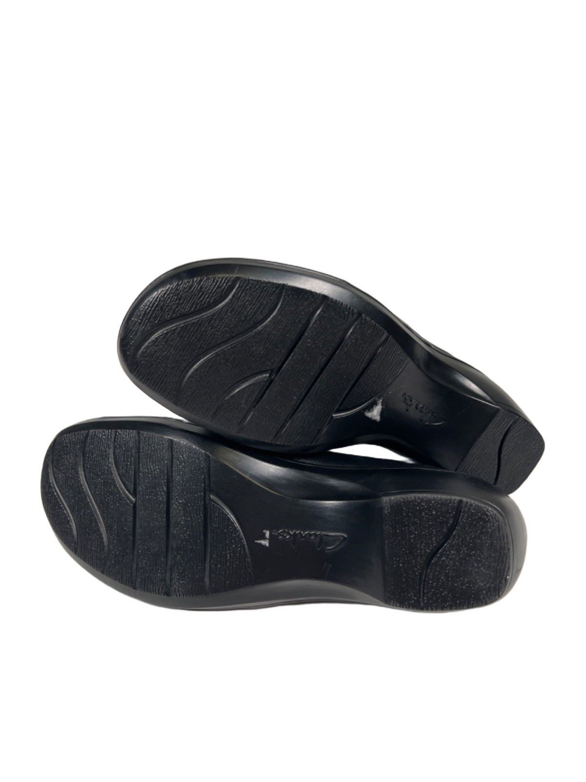 Clarks Collection Women’s Black Leather May Marigold Slide On Shoes – 7