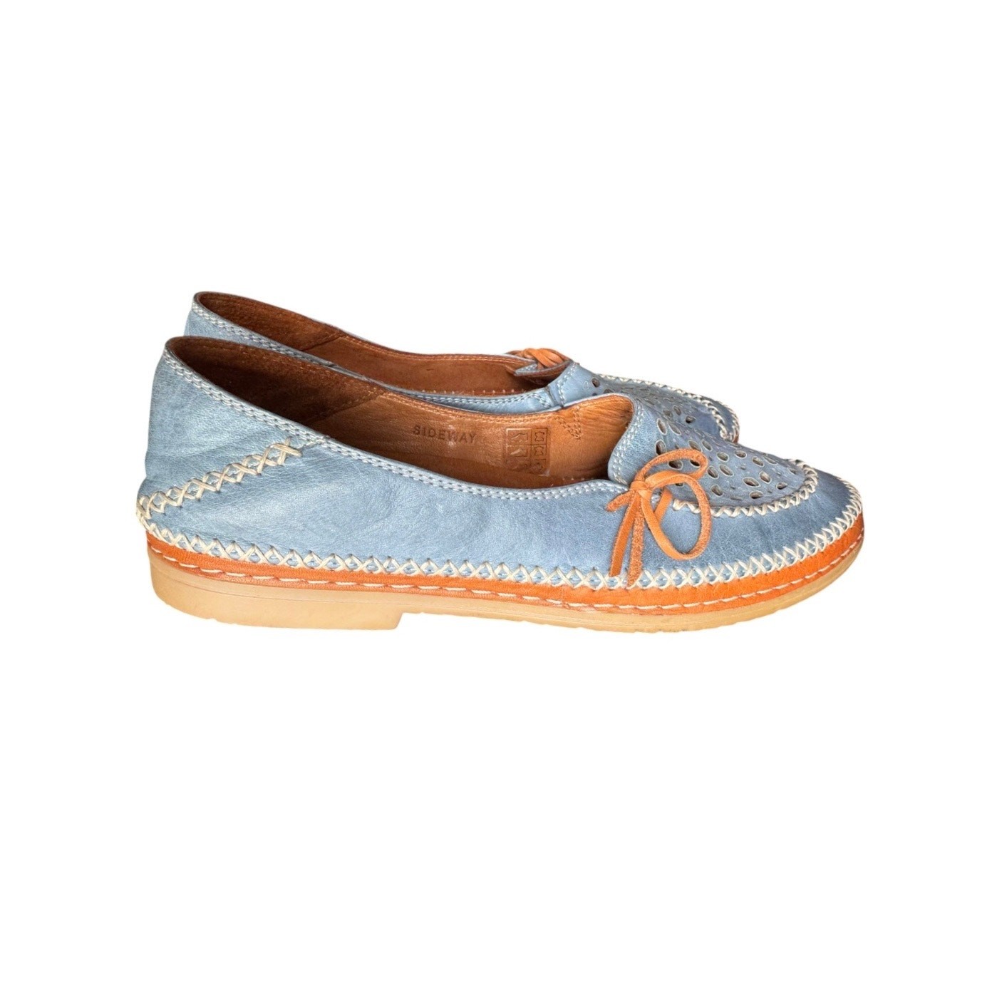 Spring Step Sideways Blue Leather Laser Cut Loafers Flats Women’s Size 8