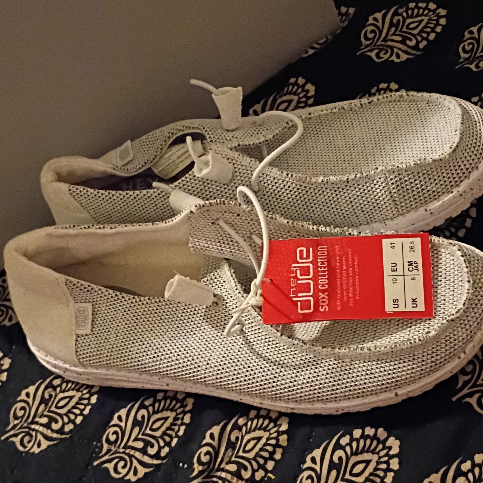 Hey Dude Wendy Sox Sox Collection Womens Stone White Slip-On Lightweight US 10
