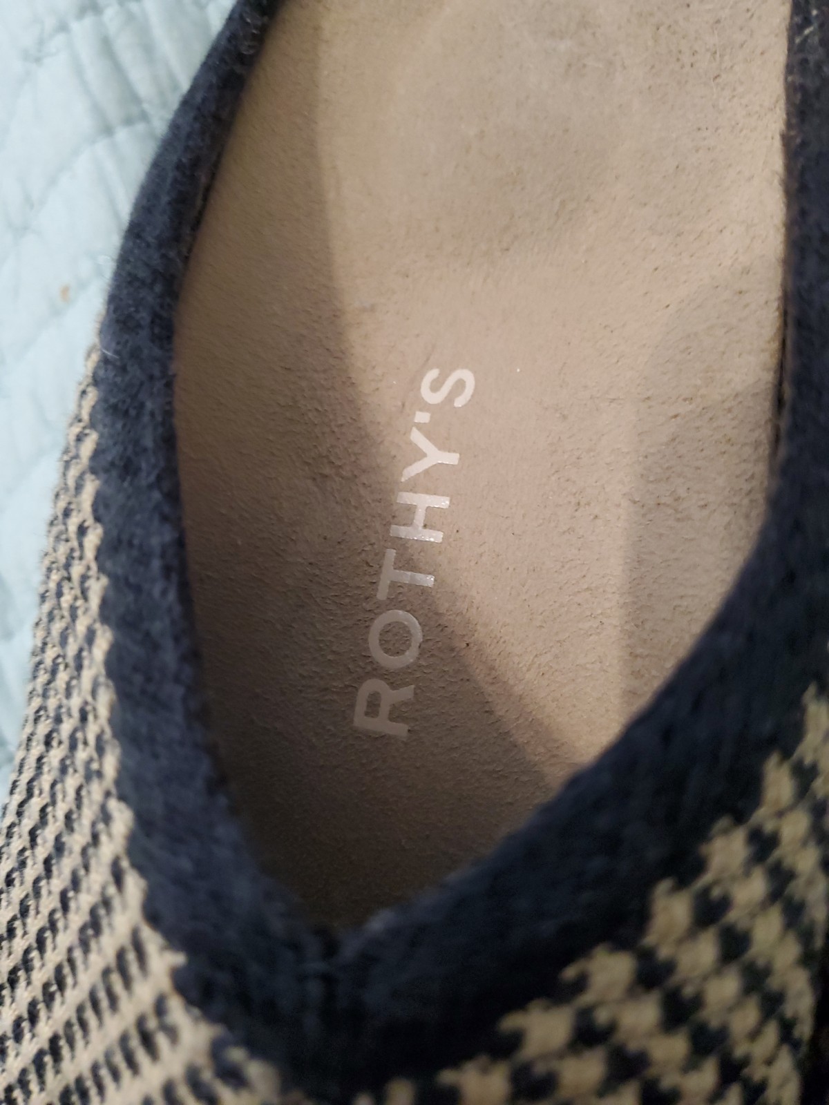 Rothy’s The Casual Clog Checkered Knit Slip on Mules Sz 6 Toffee Tan Black EUC