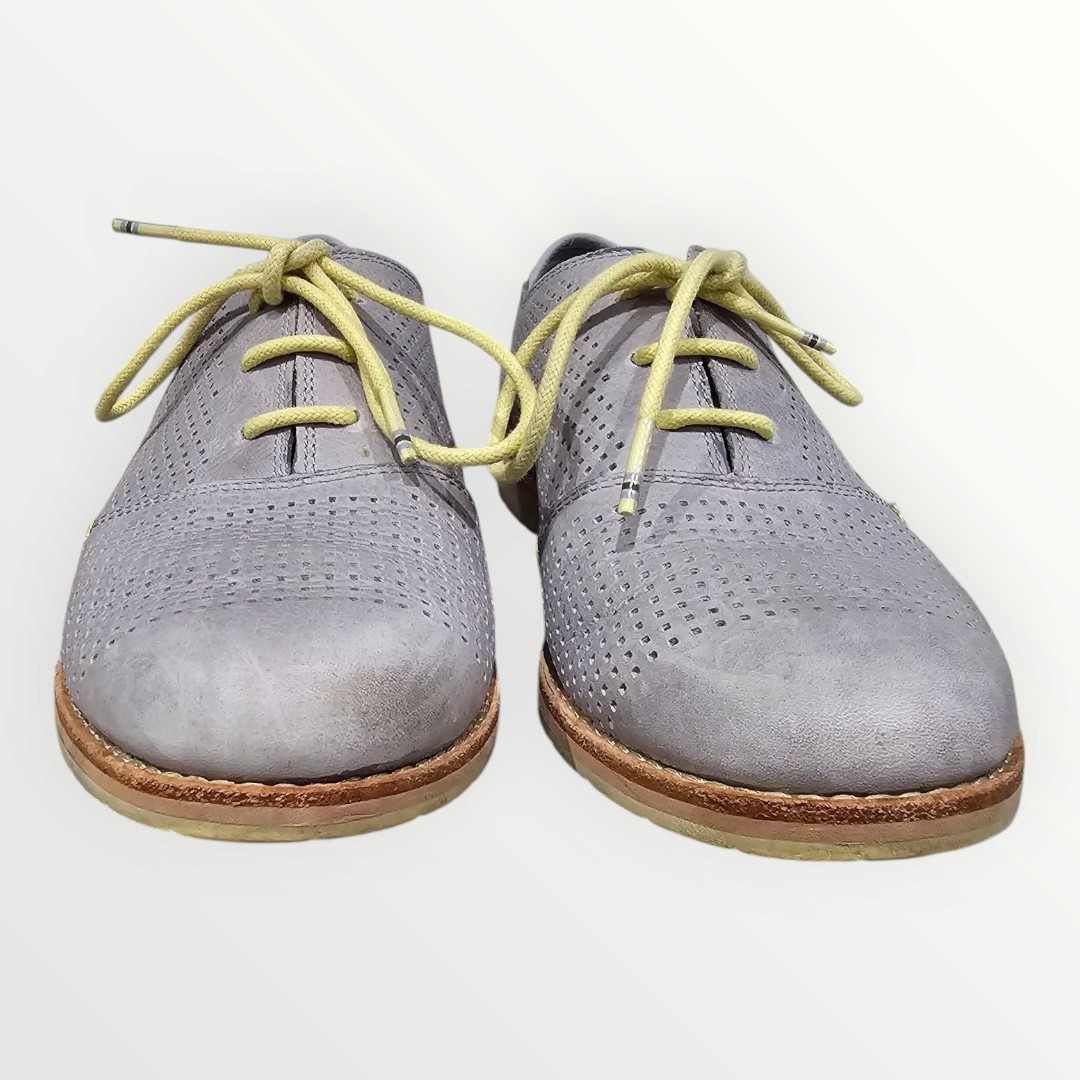 Ahnu Women Blue Gray Leather Suede Perforated Lace Up Oxfords 7M