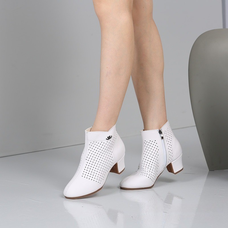 Faux Leather Summer Hollow Out Latin Dance Shoes Lady Mid-Heel Soft-Soled Shoes